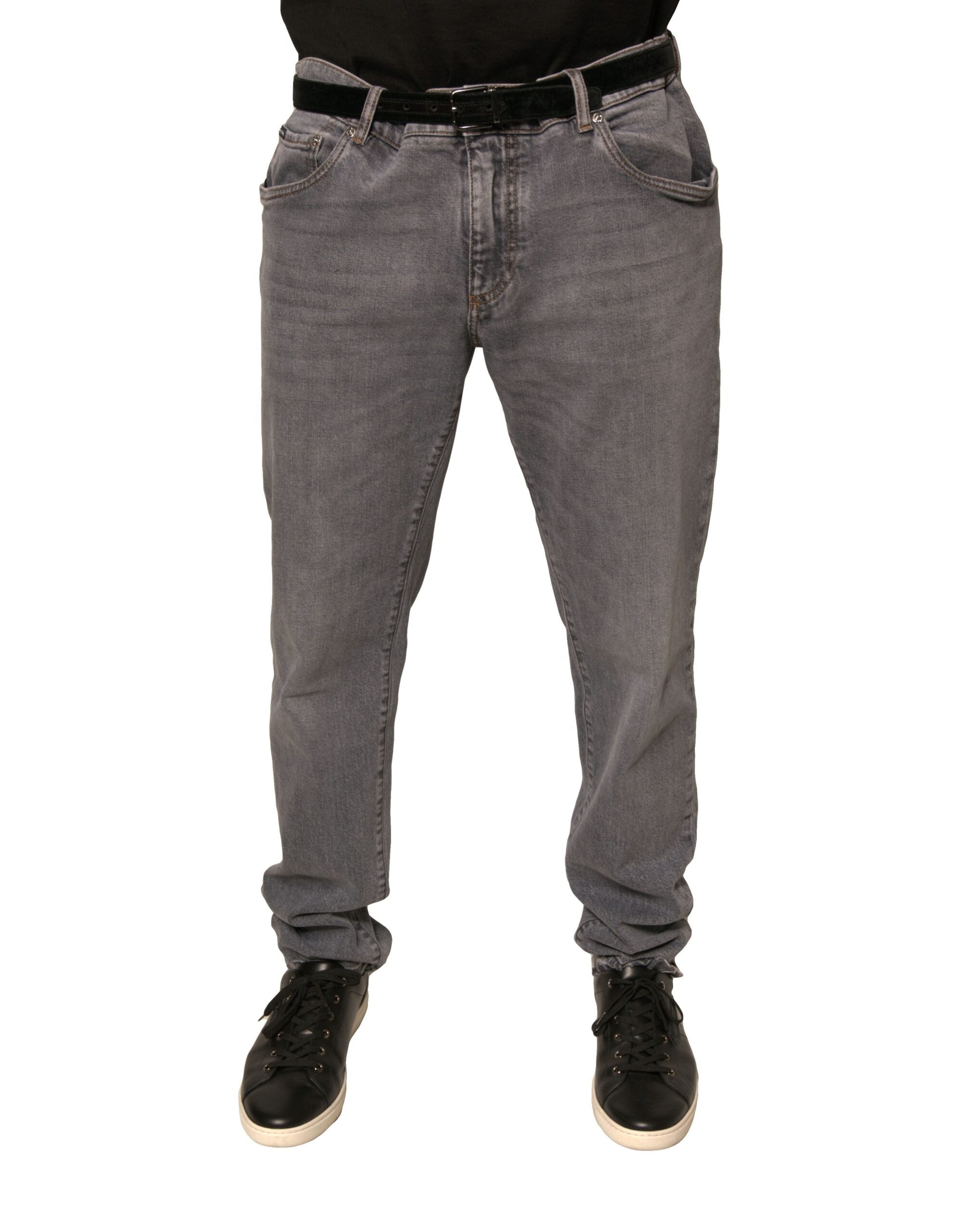 Dolce & Gabbana Gray Logo Cotton Stretch Skinny Denim Men's Jeans (Pre-Owned)
