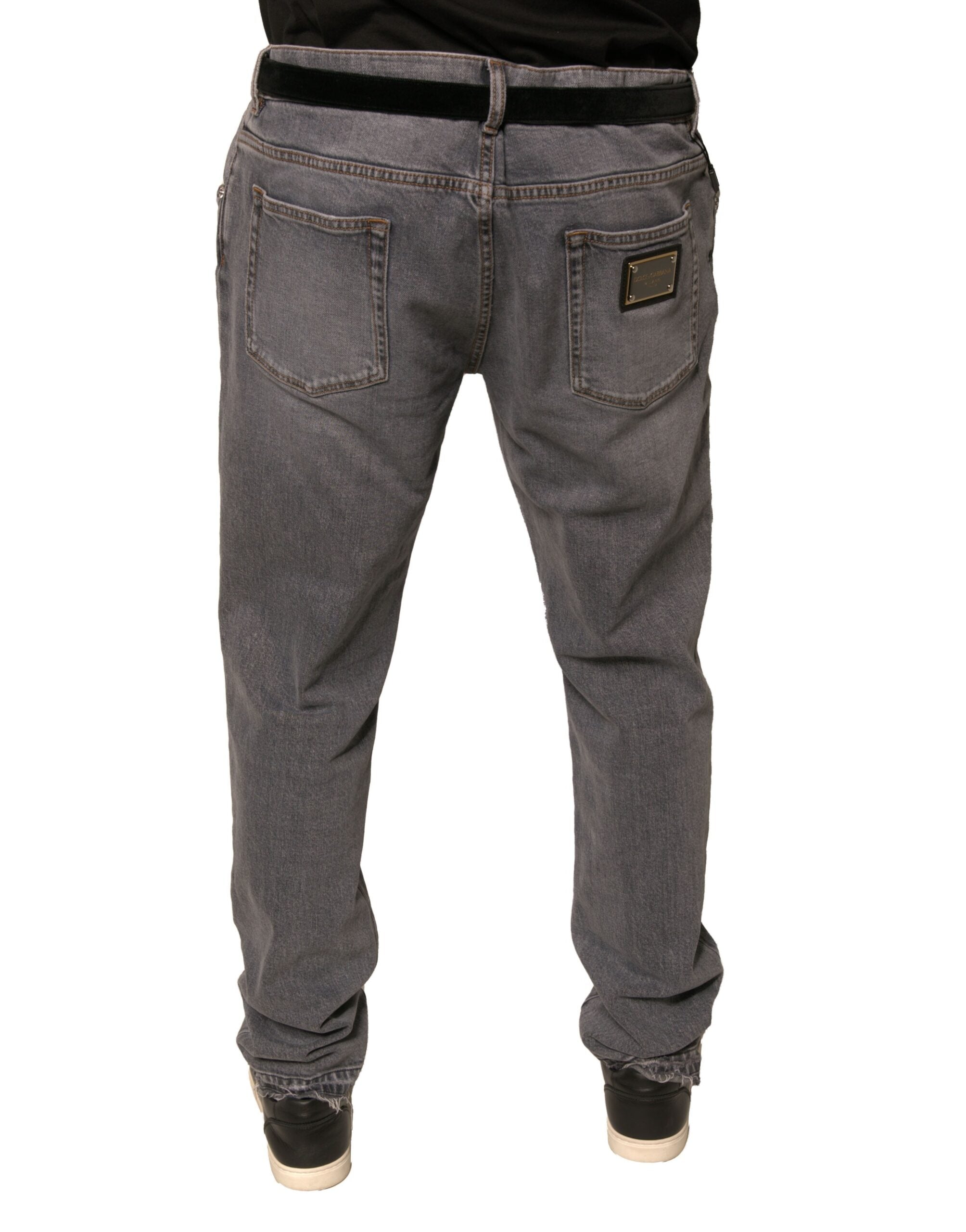 Dolce & Gabbana Gray Logo Cotton Stretch Skinny Denim Men's Jeans (Pre-Owned)
