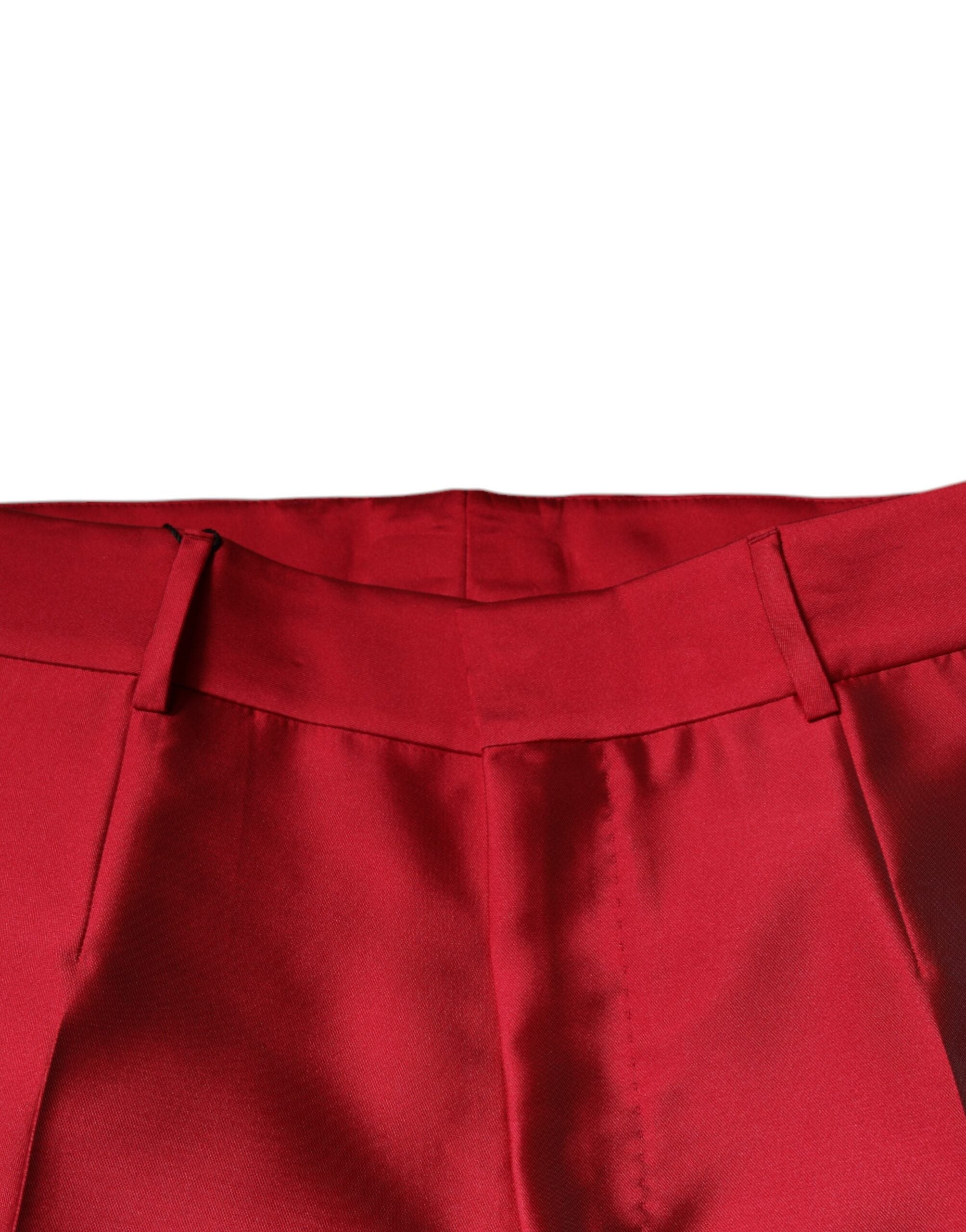 Dolce & Gabbana Red Silk Slim Fit Mid Waist Dress Formal Men's Pants (Pre-Owned)