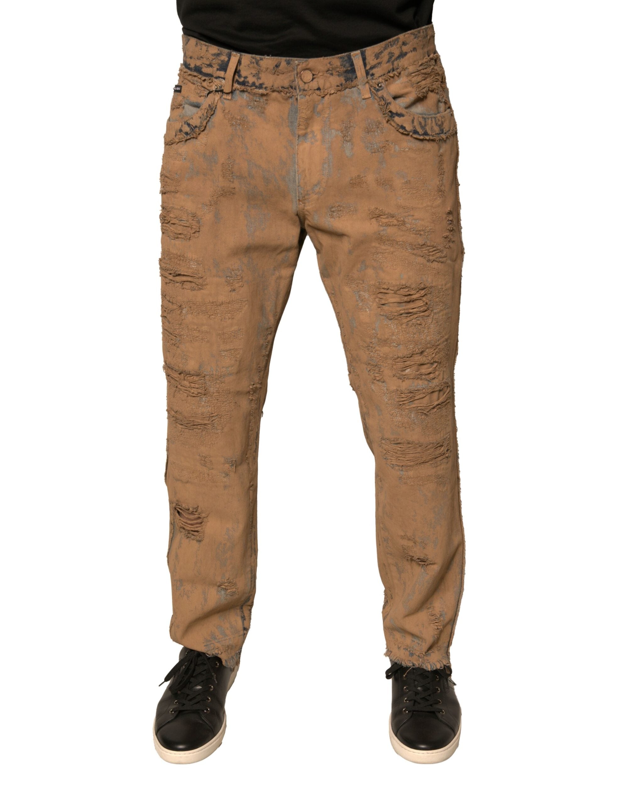Dolce & Gabbana Brown Tattered Cotton Skinny Denim Men's Jeans