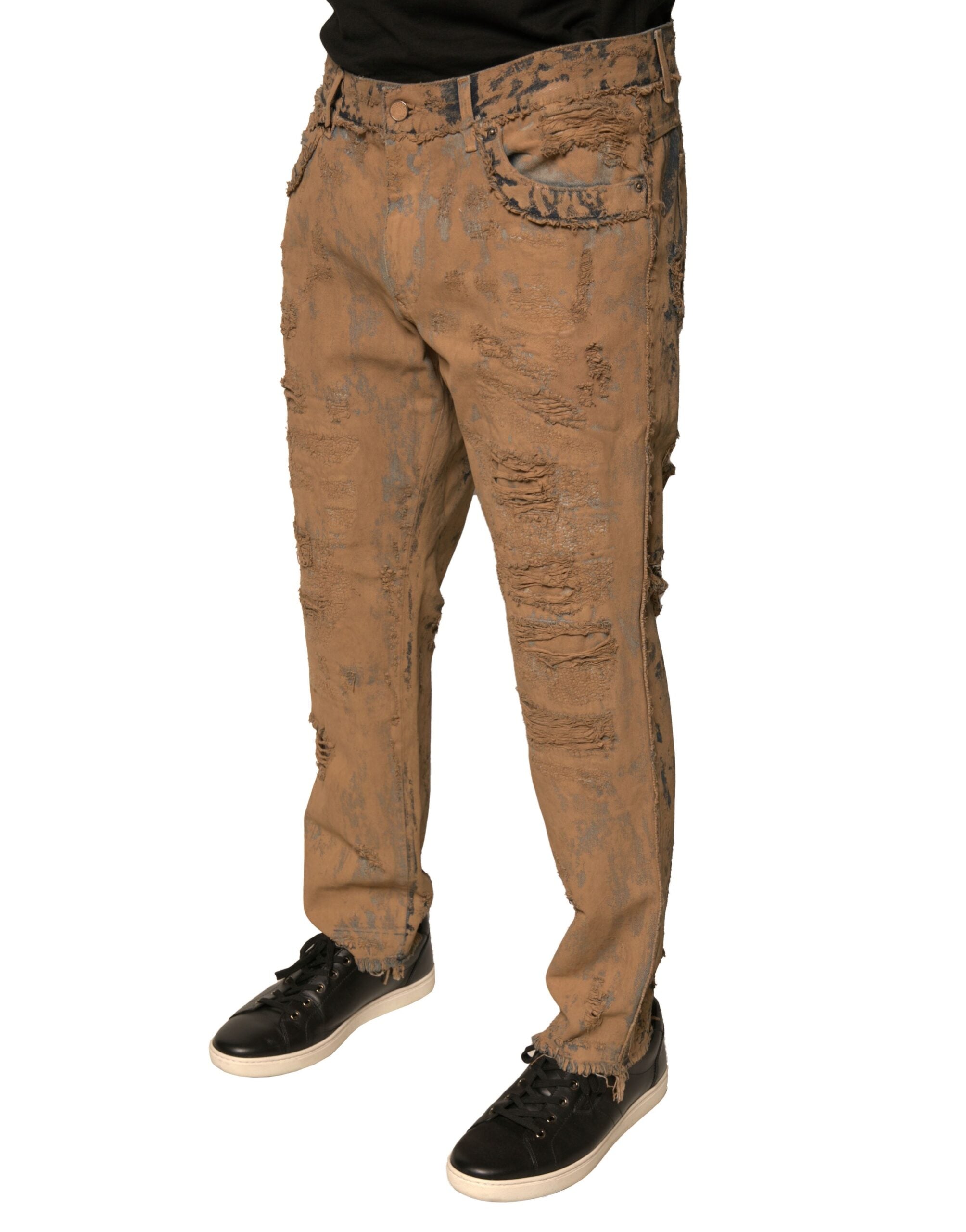Dolce & Gabbana Brown Tattered Cotton Skinny Denim Men's Jeans