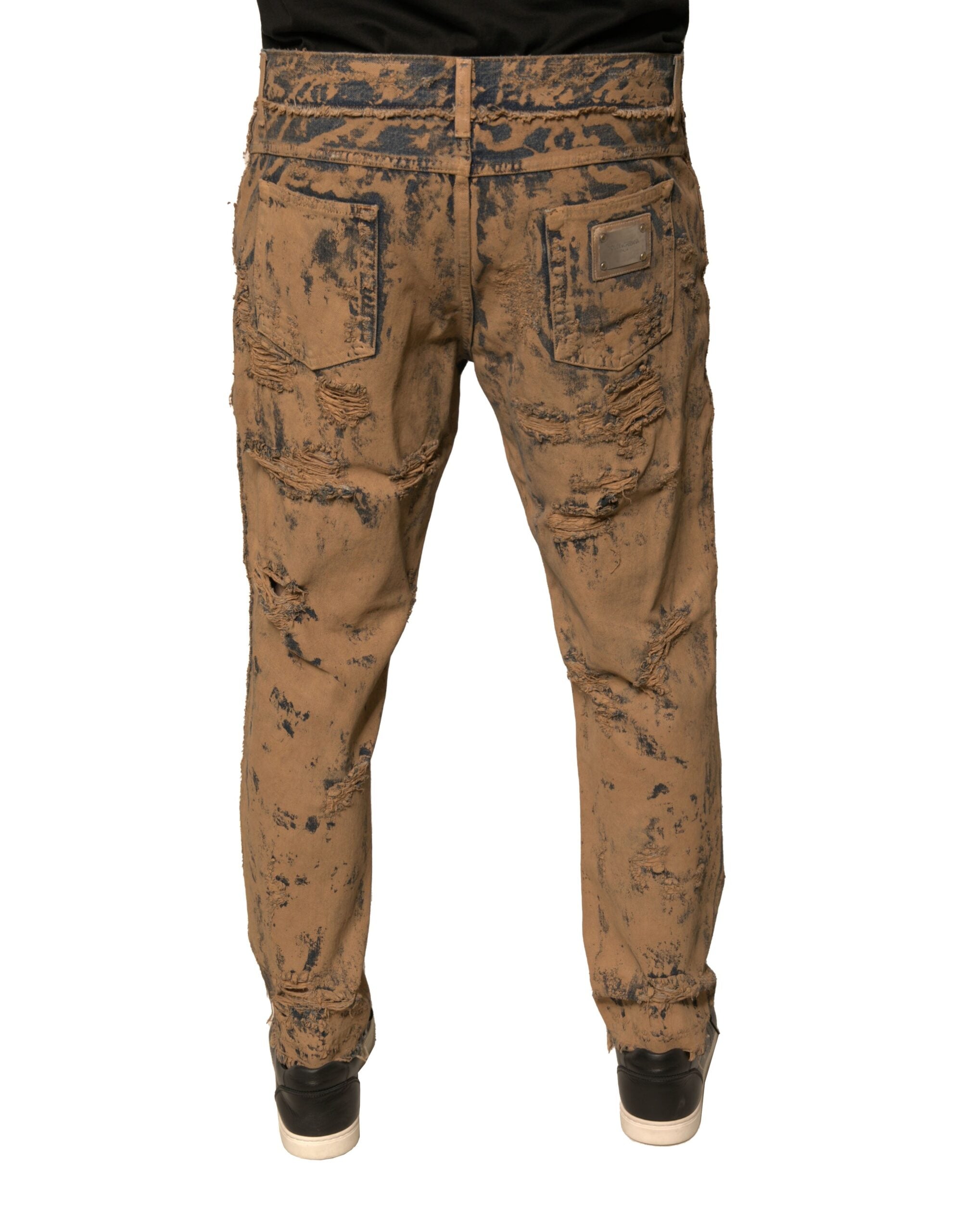 Dolce & Gabbana Brown Tattered Cotton Skinny Denim Men's Jeans