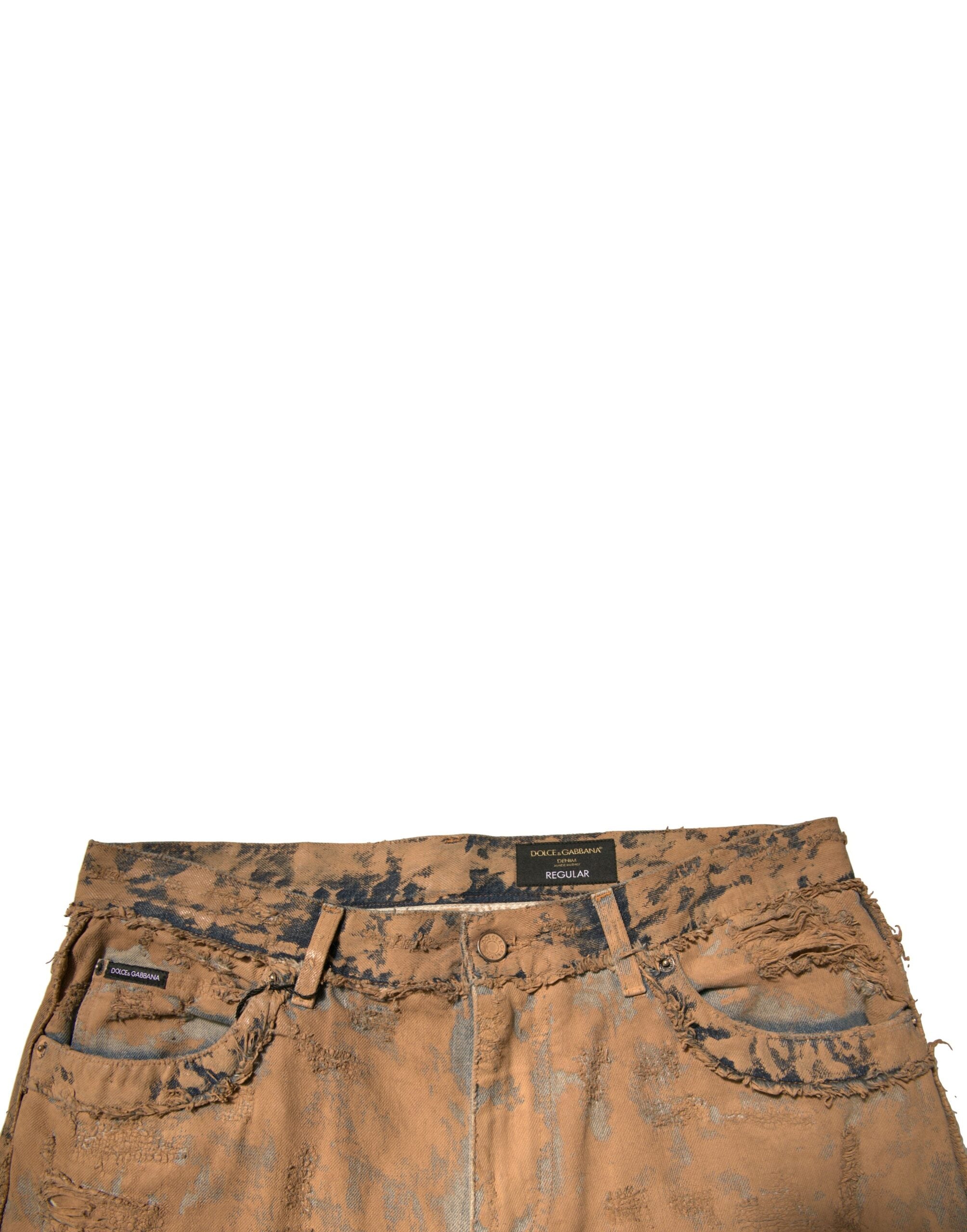 Dolce & Gabbana Brown Tattered Cotton Skinny Denim Men's Jeans