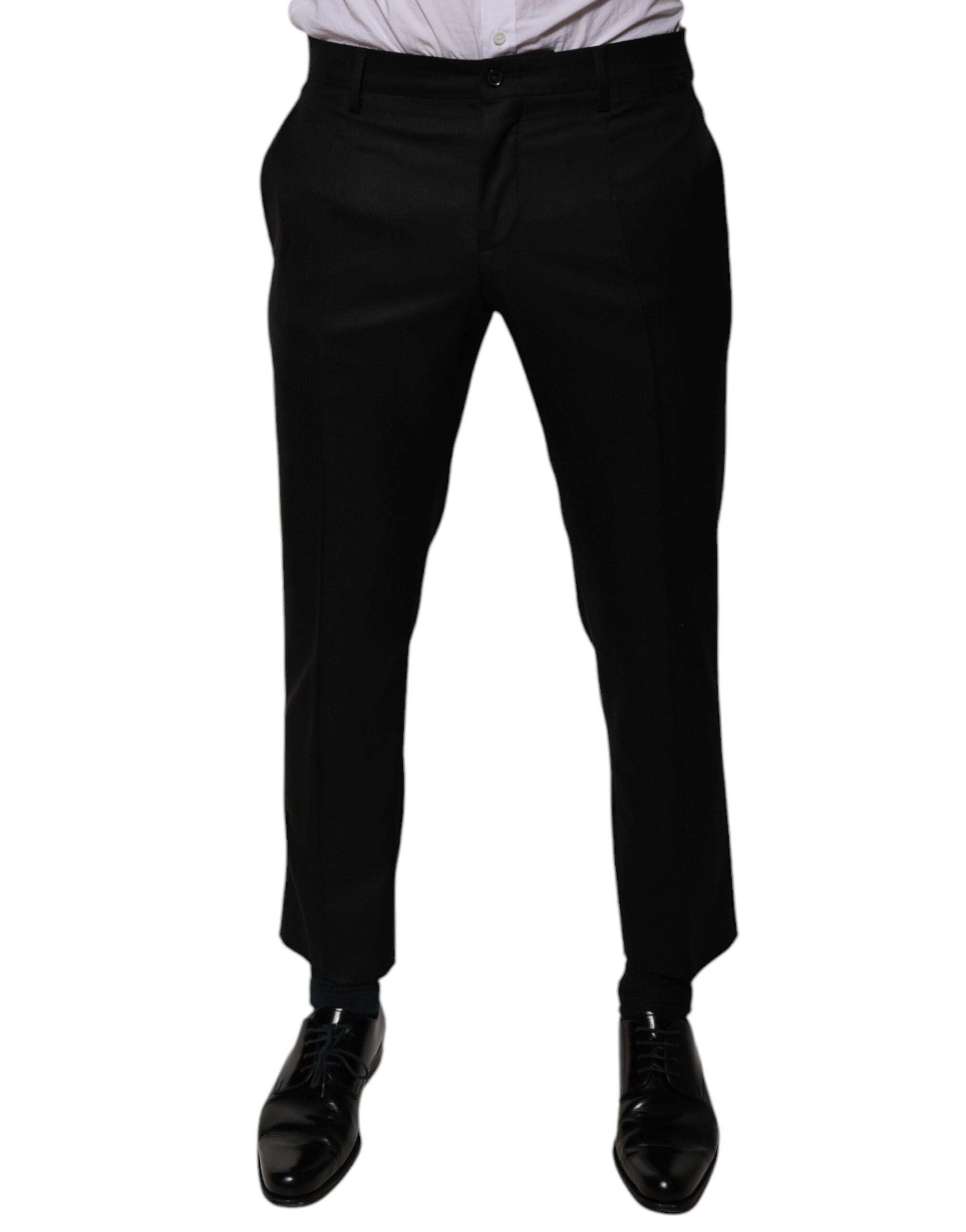 Dolce & Gabbana Black Wool Tapered Formal Dress Men's Pants