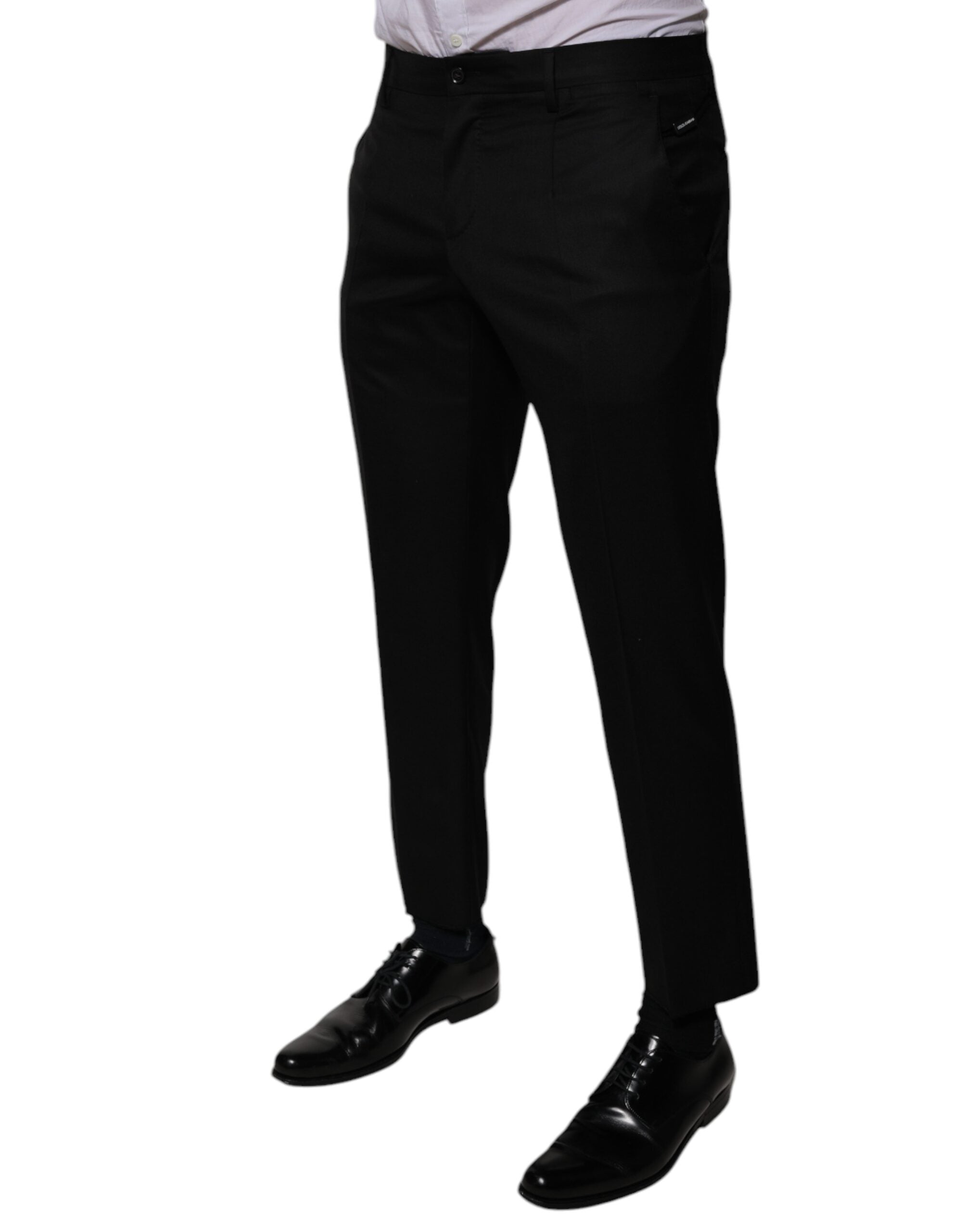 Dolce & Gabbana Black Wool Tapered Formal Dress Men's Pants