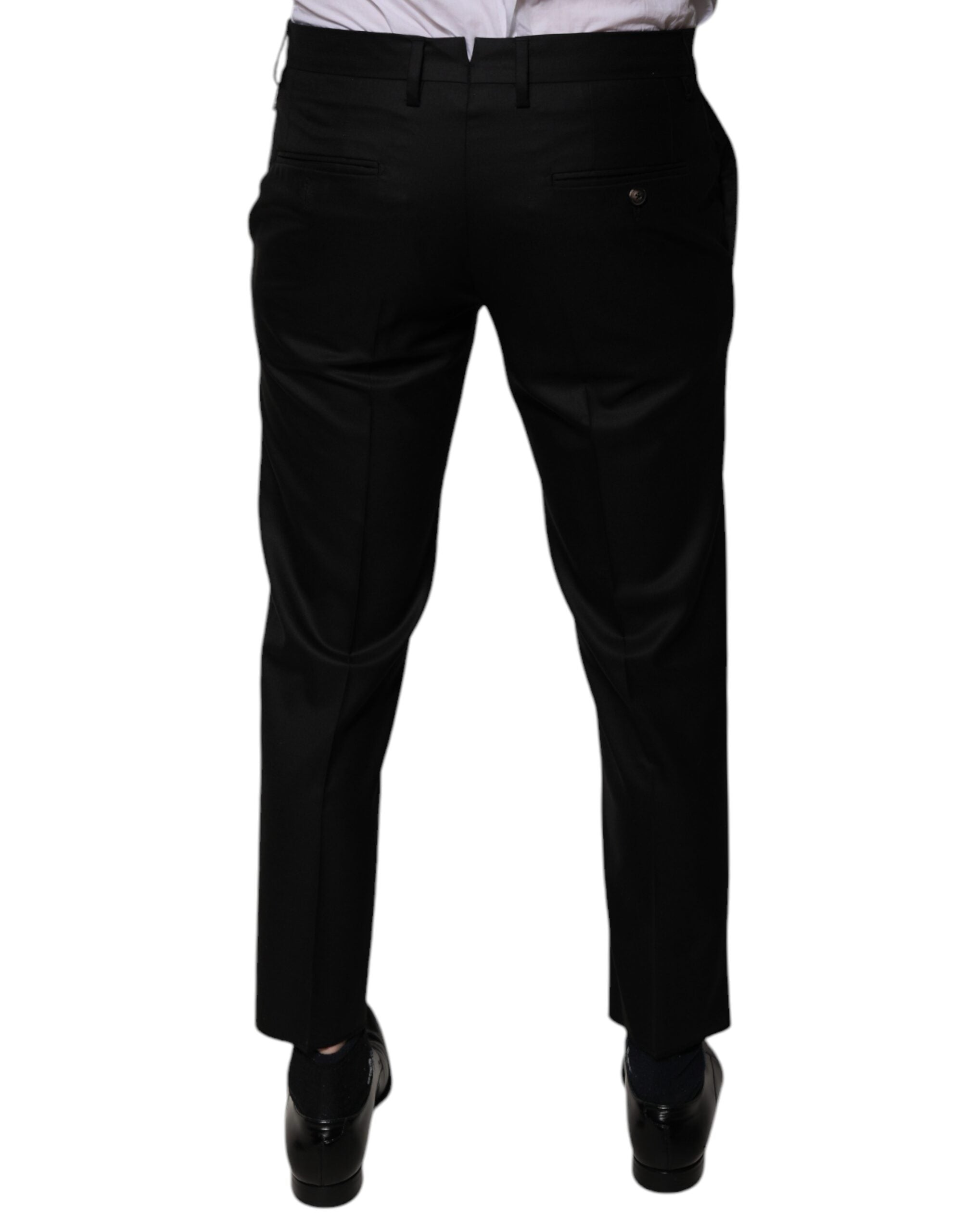 Dolce & Gabbana Black Wool Tapered Formal Dress Men's Pants