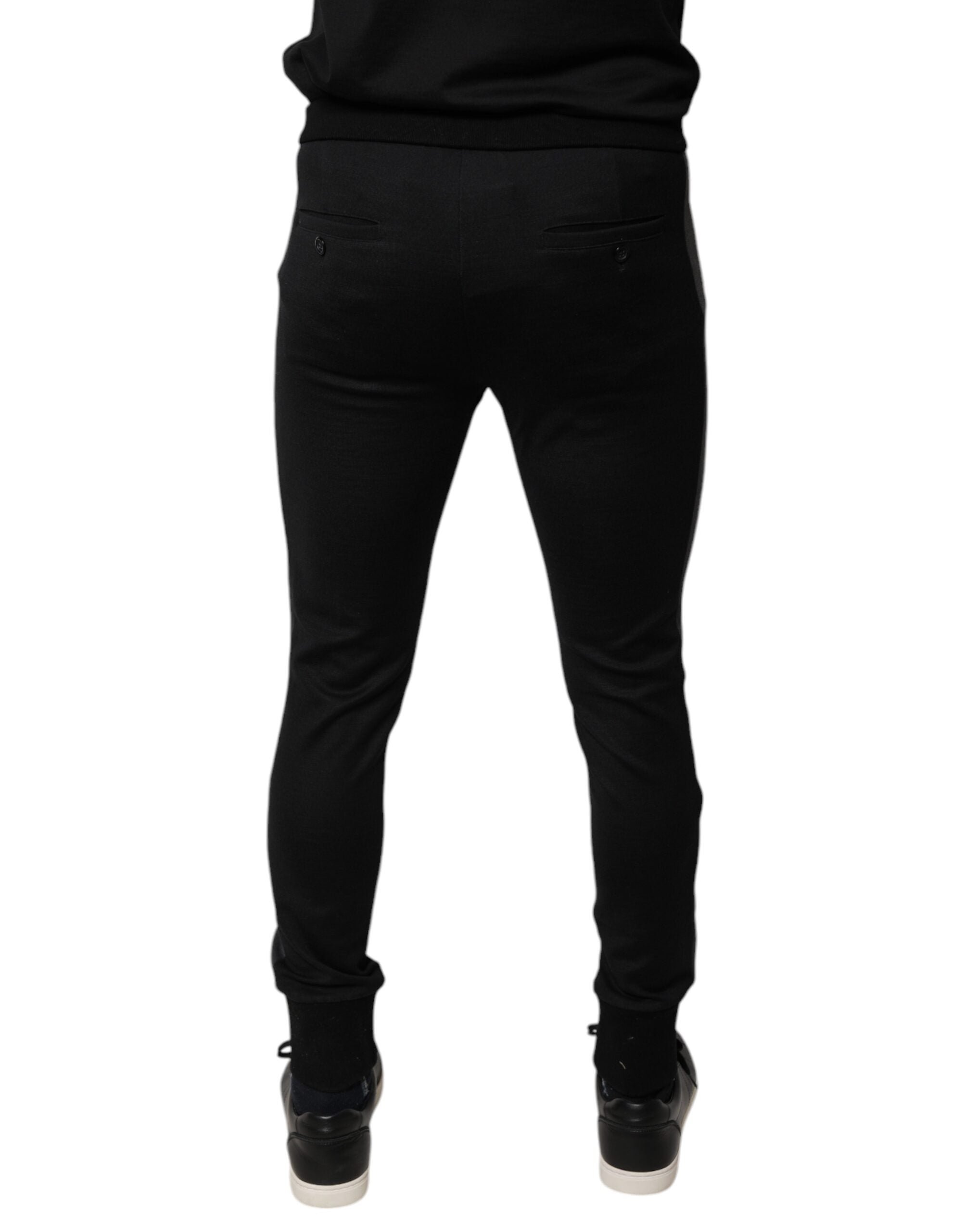 Dolce & Gabbana Black Horseshoe Embellished Wool Slim Fit Men's Pants