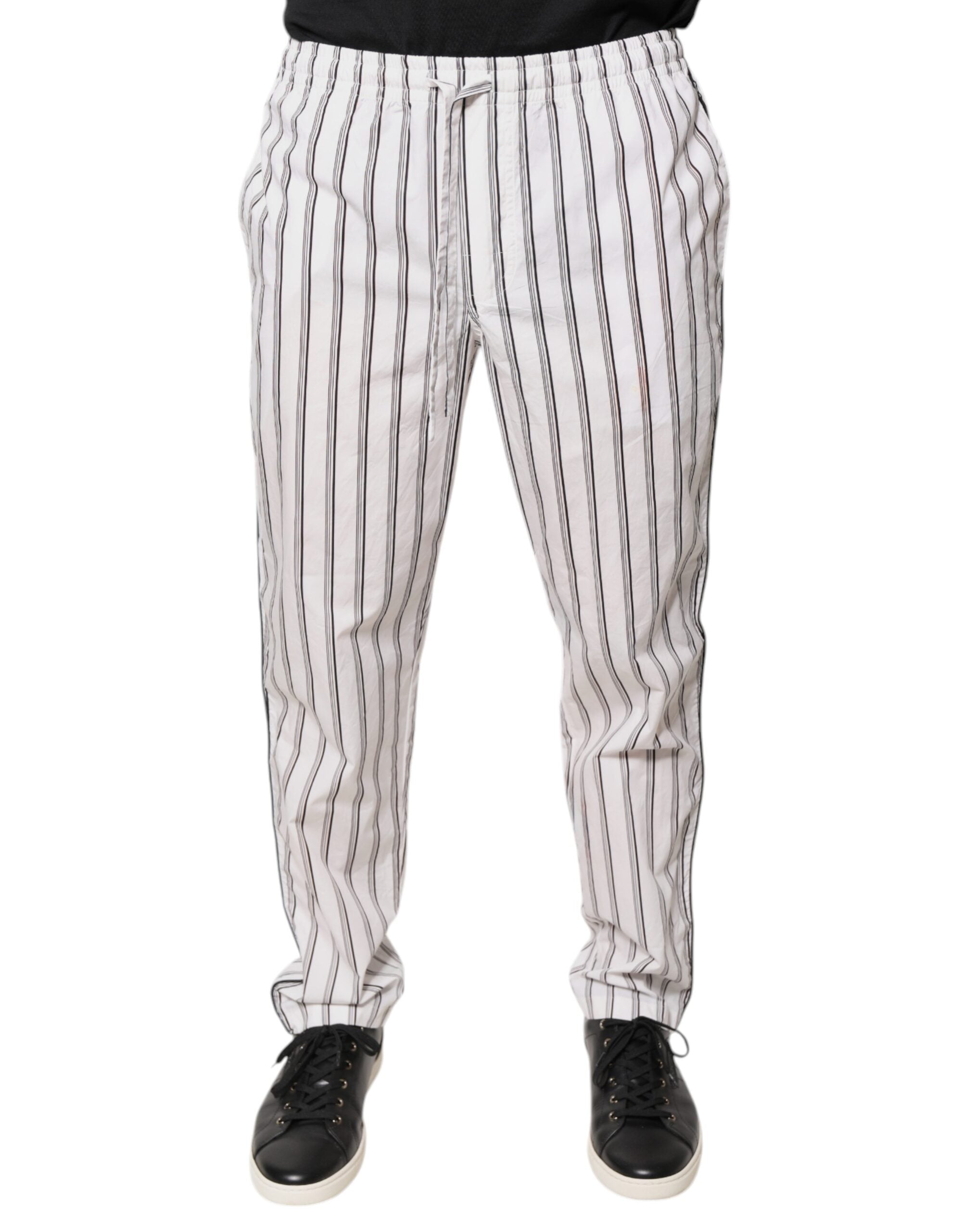 Dolce & Gabbana White Stripes Cotton Skinny Dress Men's Pants (Pre-Owned)