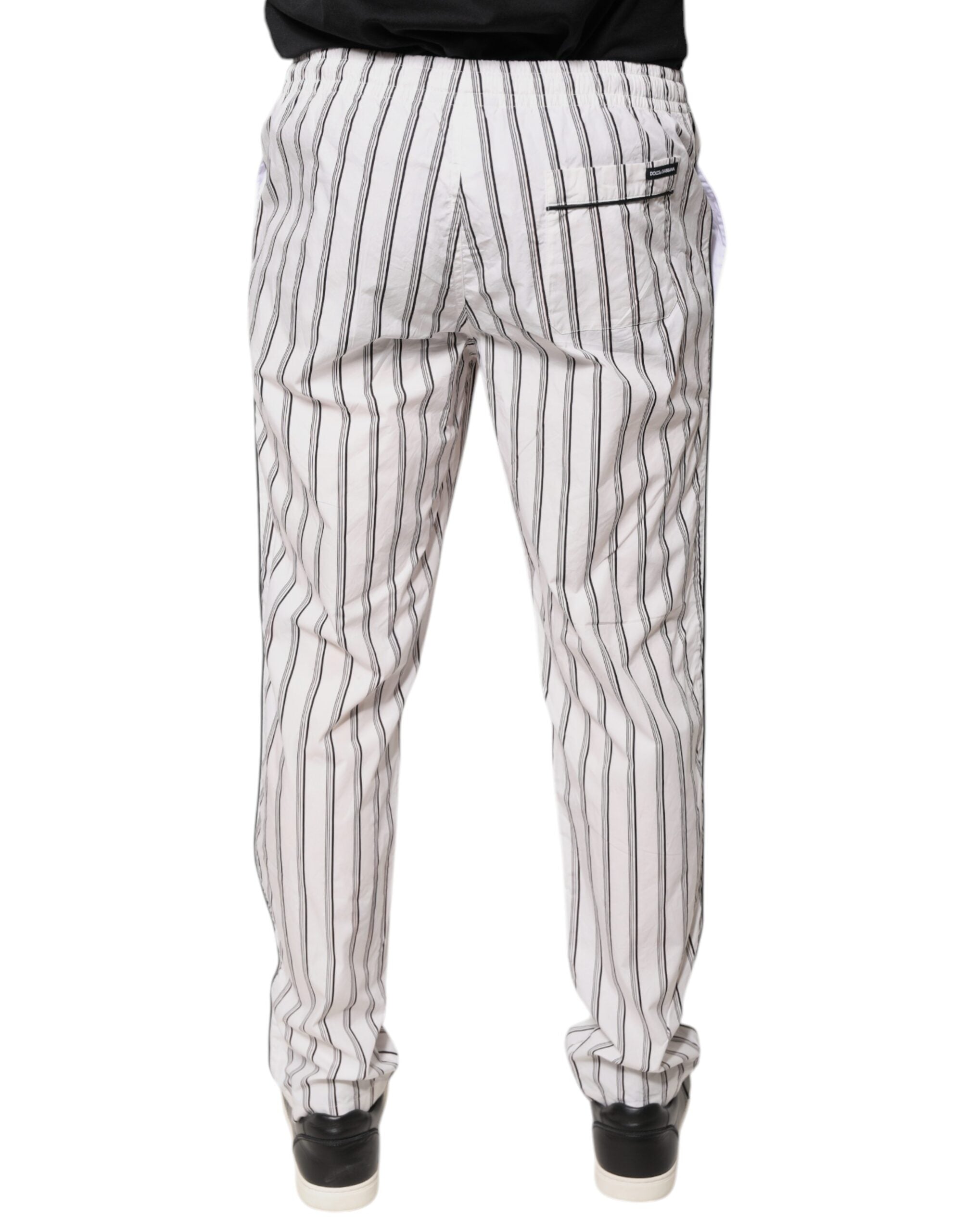 Dolce & Gabbana White Stripes Cotton Skinny Dress Men's Pants (Pre-Owned)