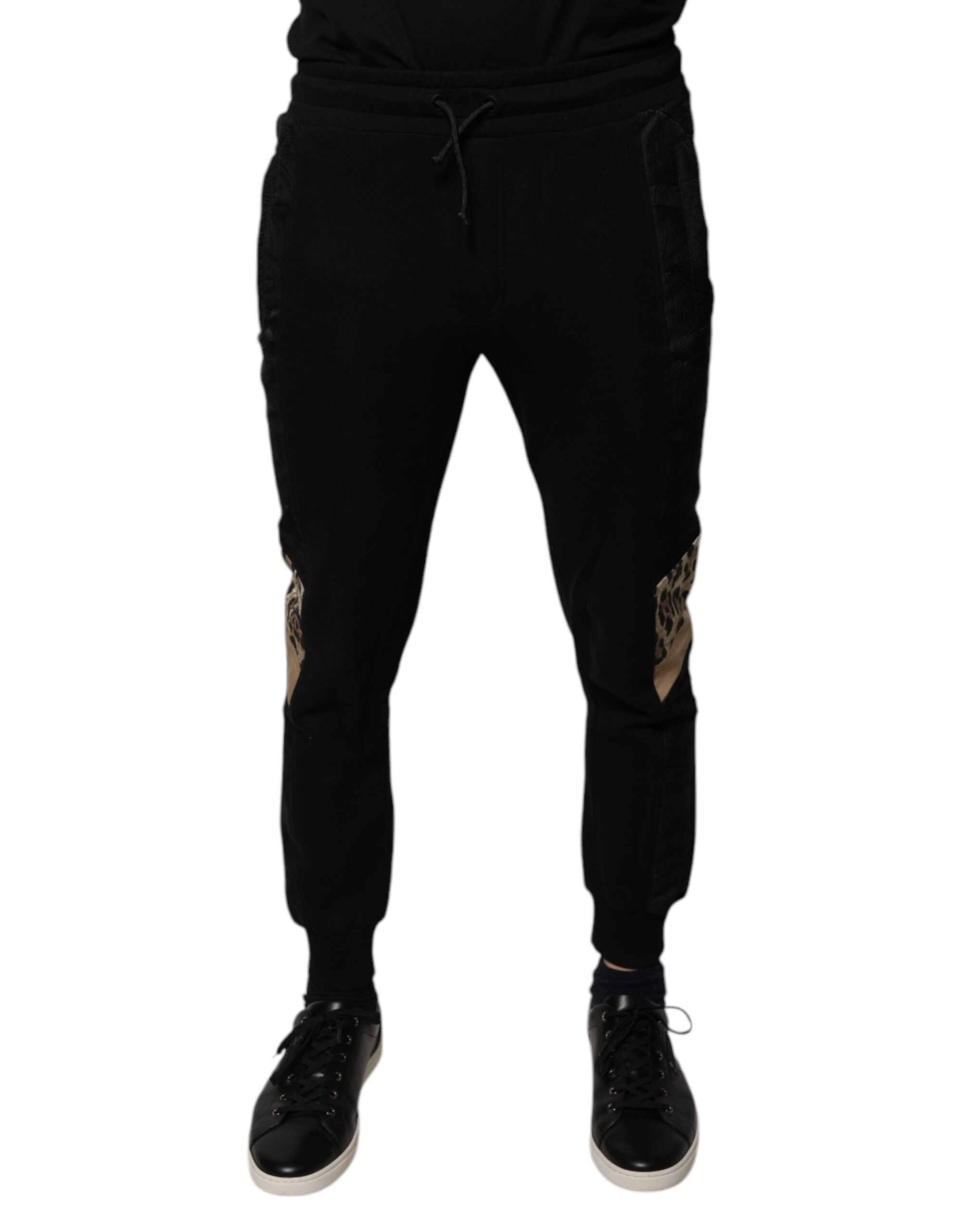 Dolce & Gabbana Black Leopard Slim Fit Jogger Men's Pants