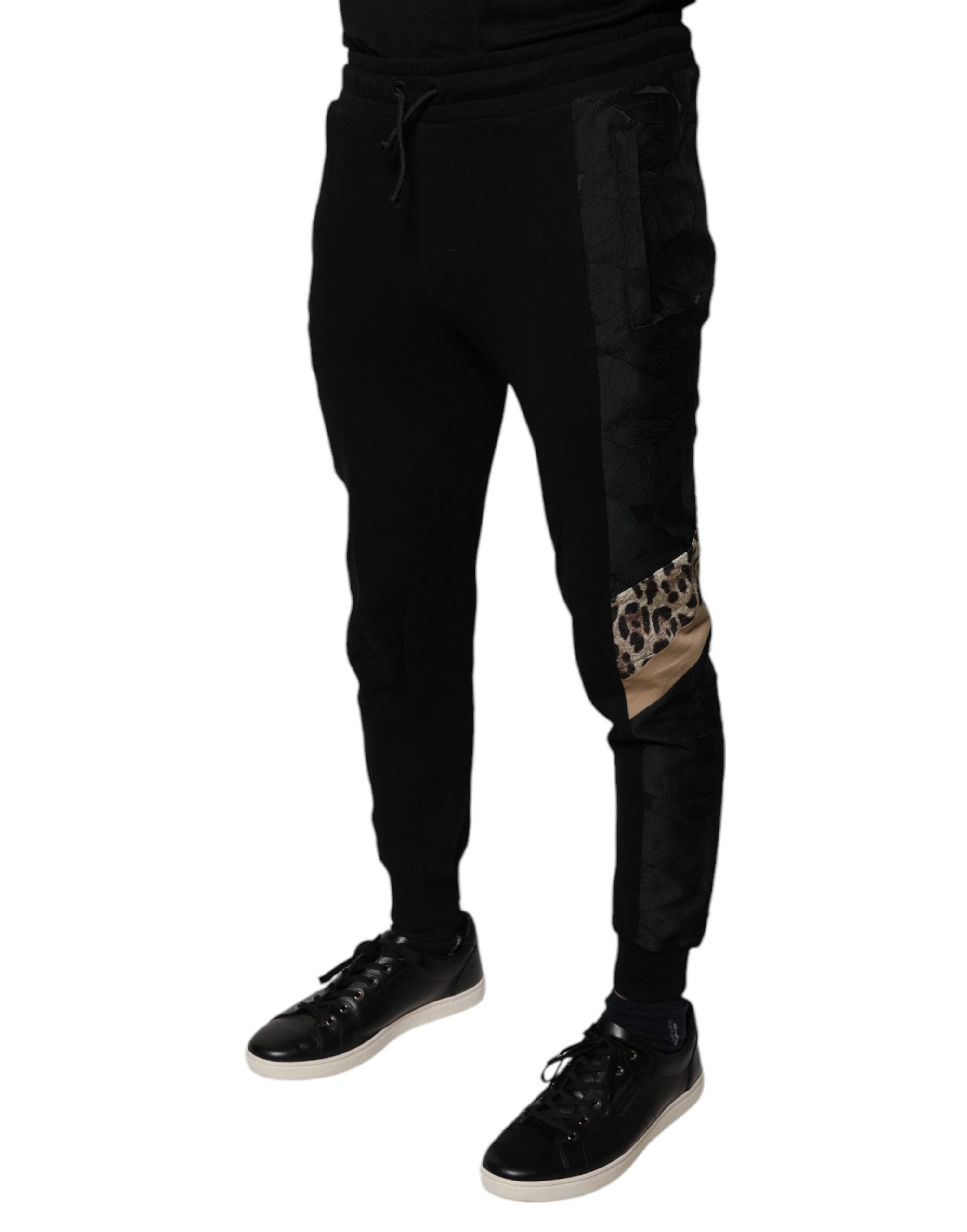 Dolce & Gabbana Black Leopard Slim Fit Jogger Men's Pants