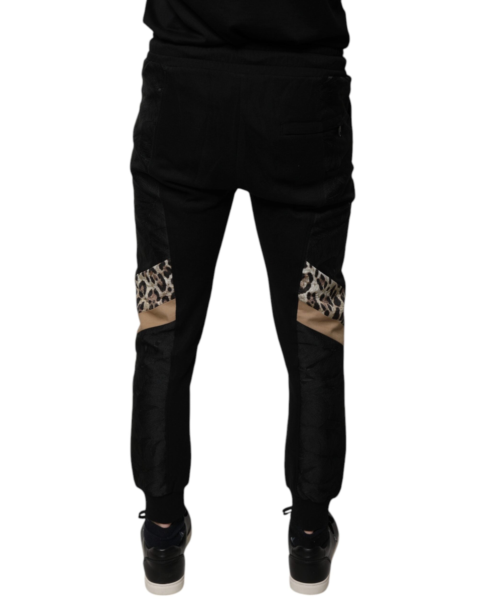 Dolce & Gabbana Black Leopard Slim Fit Jogger Men's Pants
