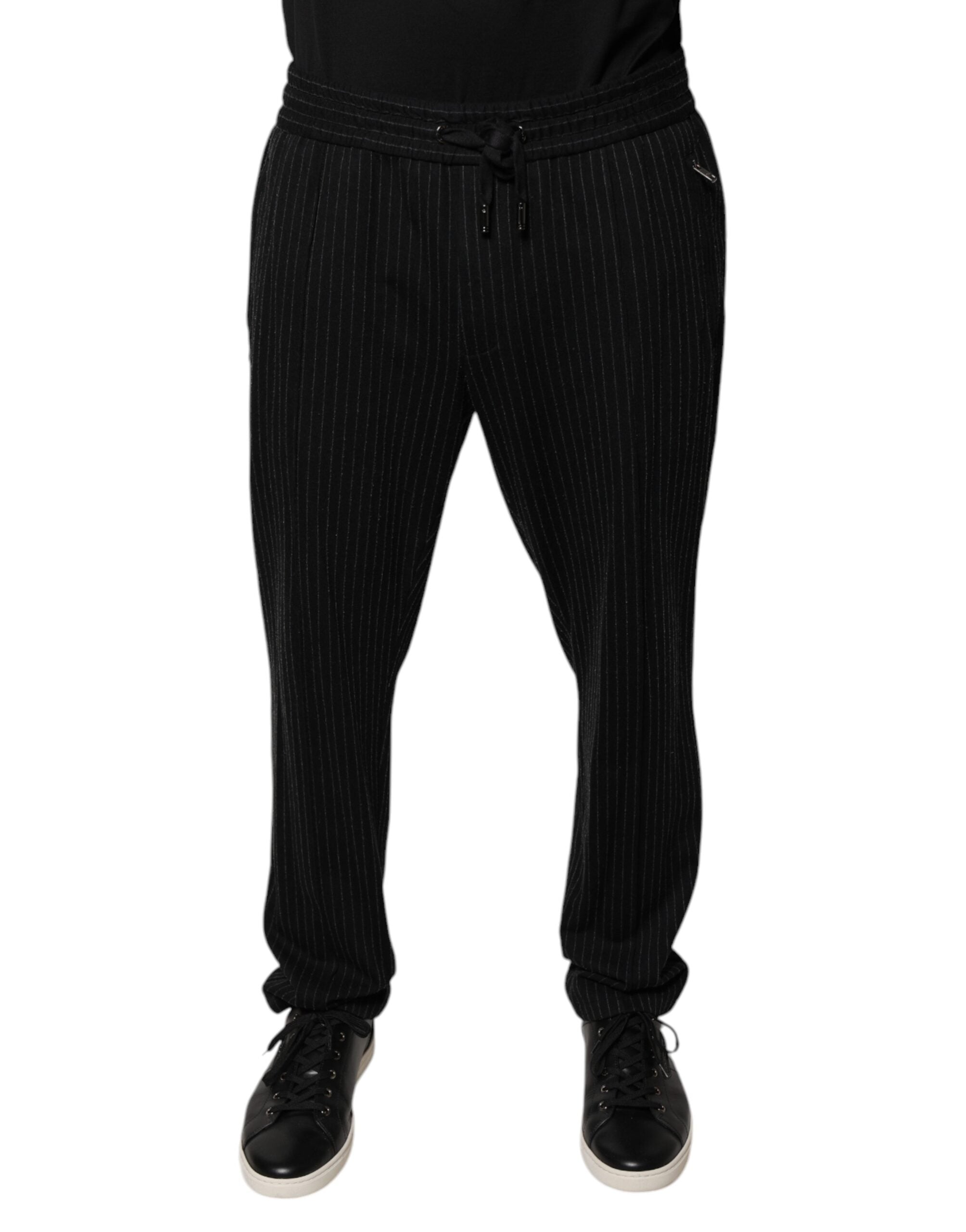 Dolce & Gabbana Black Stripes Viscose Skinny Dress Men's Pants (Pre-Owned)