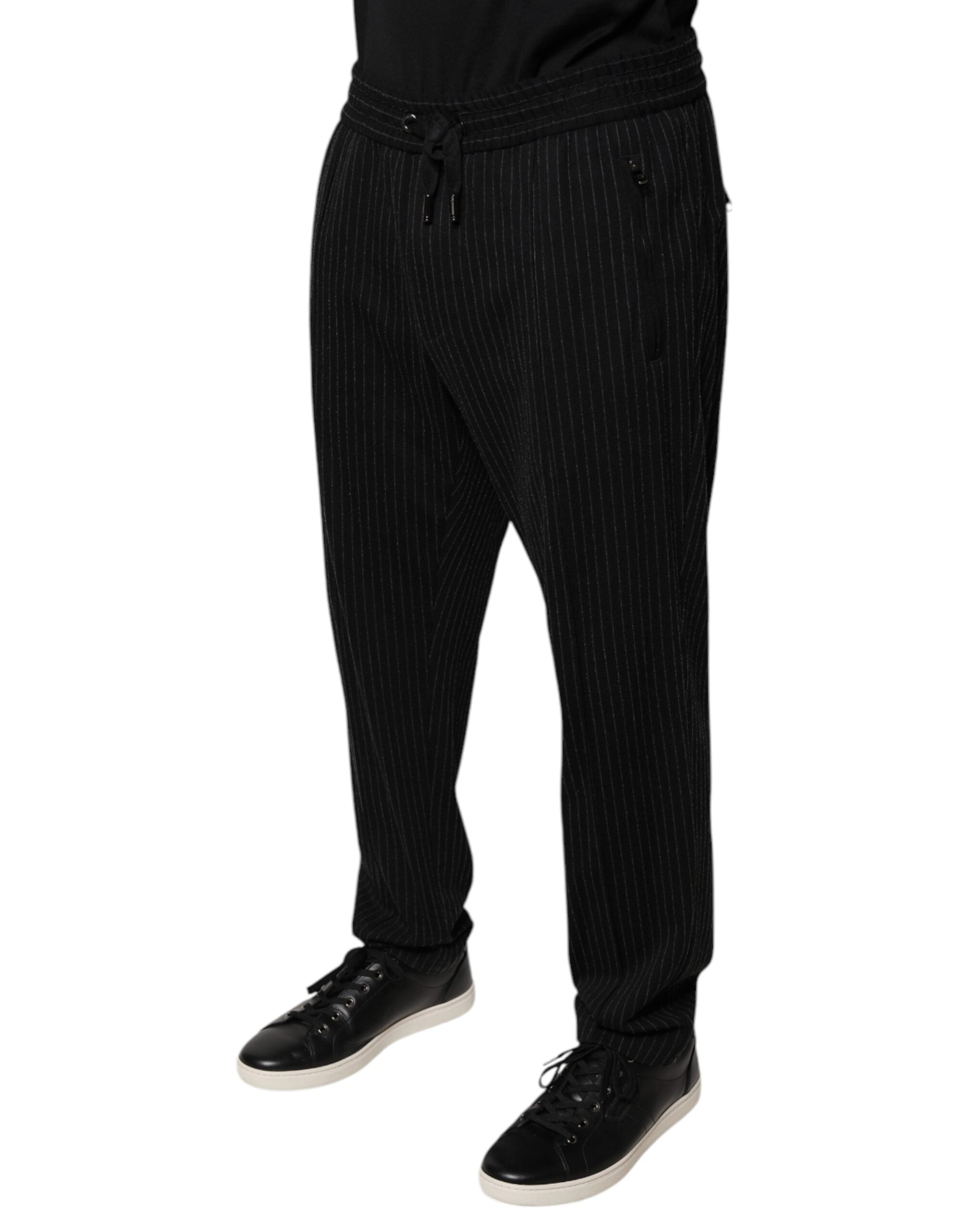 Dolce & Gabbana Black Stripes Viscose Skinny Dress Men's Pants (Pre-Owned)