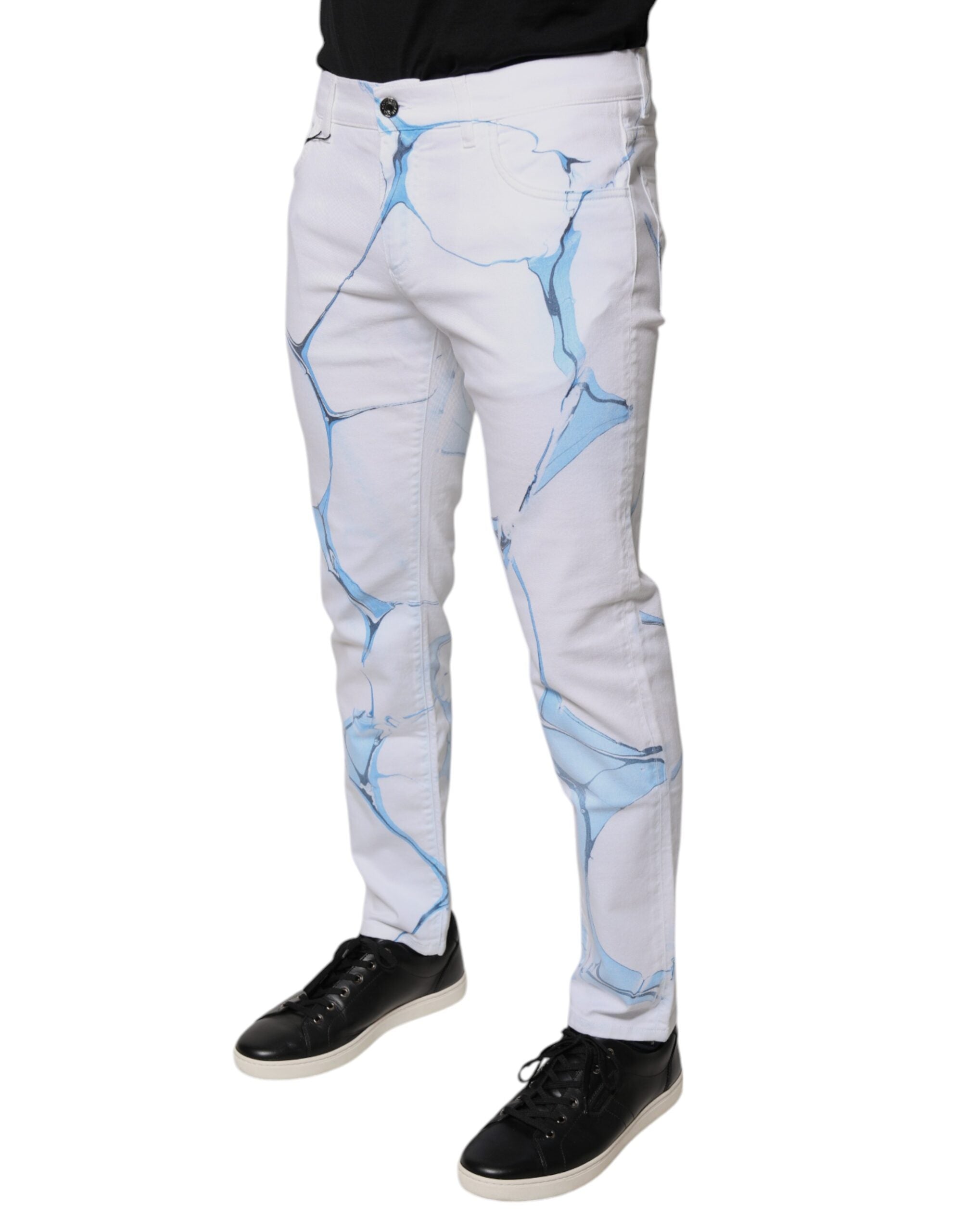 Dolce & Gabbana White Blue Cotton Stretch Skinny Denim Men's Jeans (Pre-Owned)