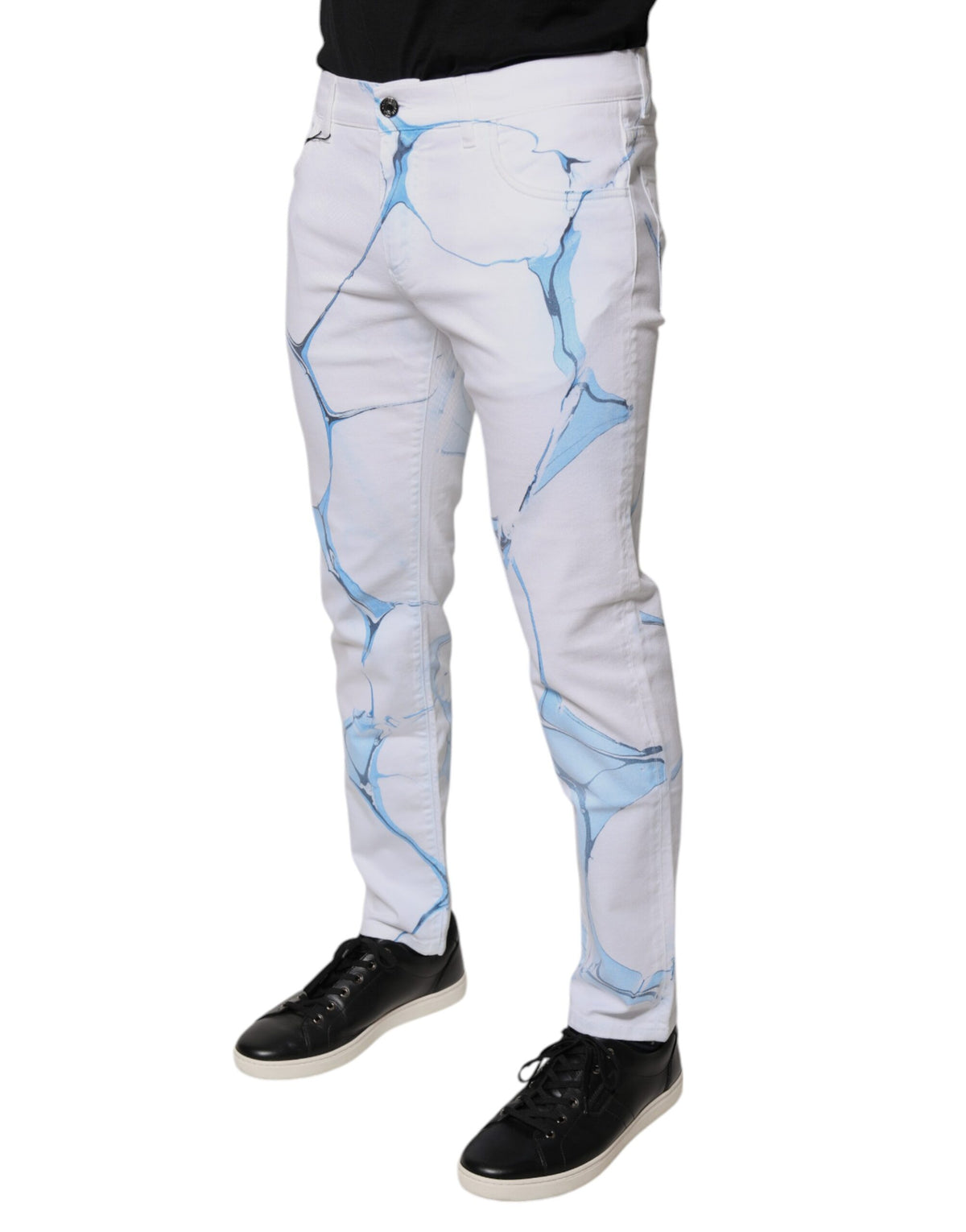 Dolce & Gabbana White Blue Cotton Stretch Skinny Denim Men's Jeans (Pre-Owned)