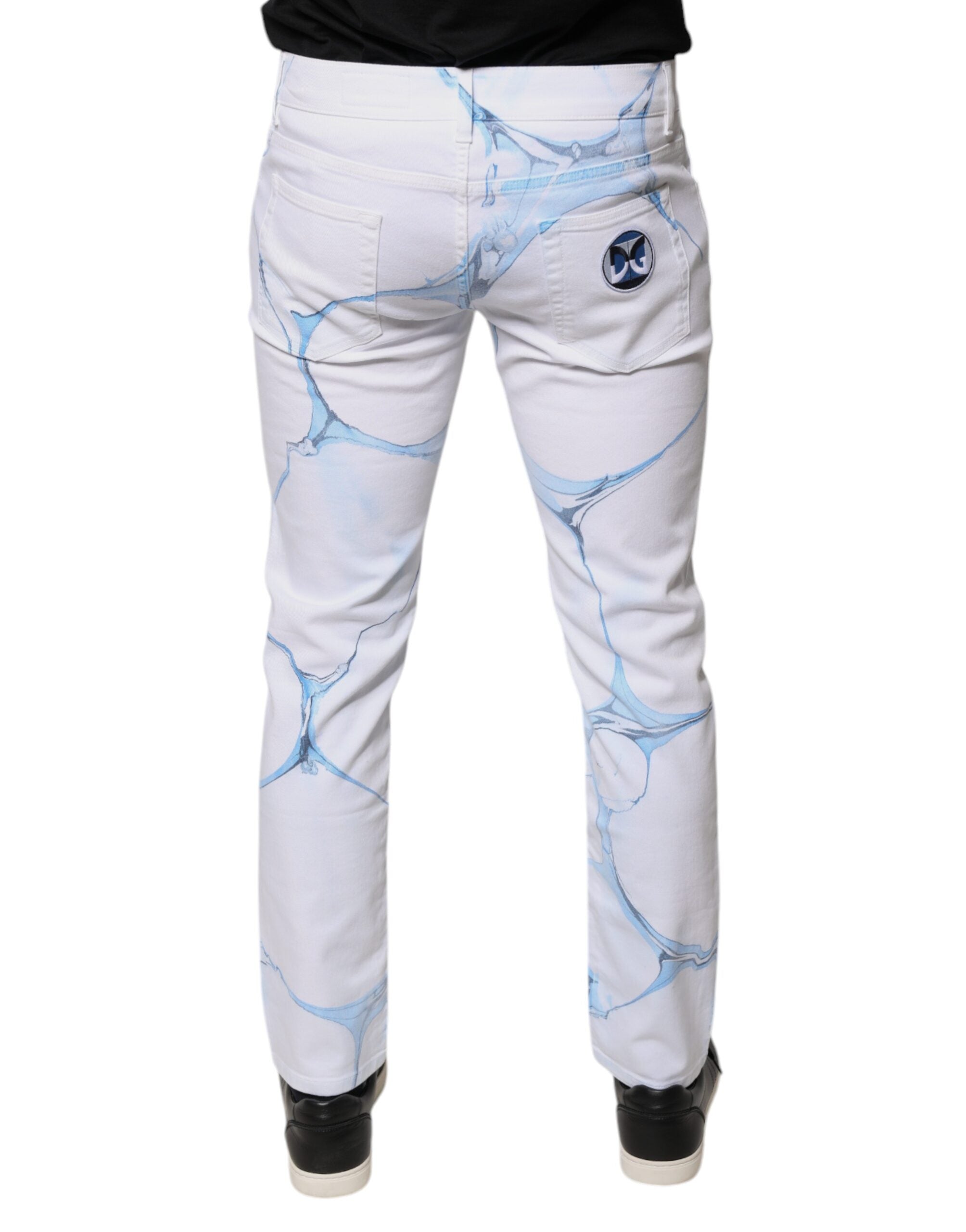 Dolce & Gabbana White Blue Cotton Stretch Skinny Denim Men's Jeans (Pre-Owned)