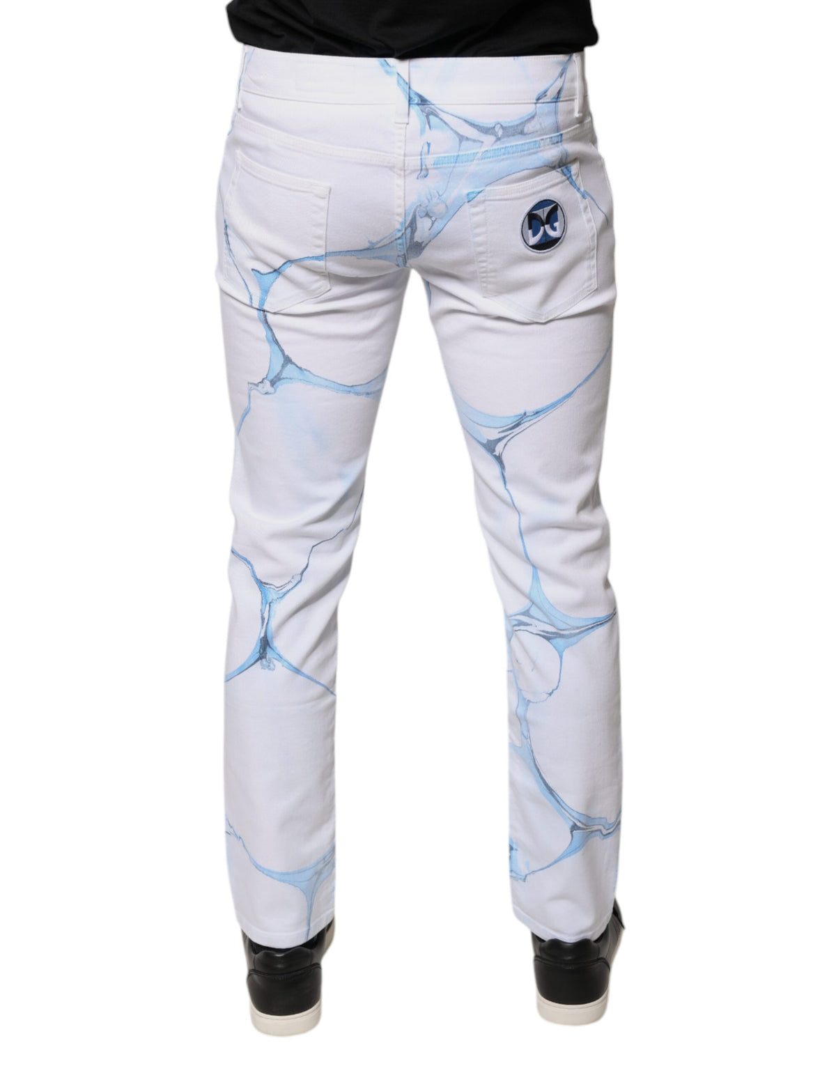 Dolce & Gabbana White Blue Cotton Stretch Skinny Denim Men's Jeans (Pre-Owned)
