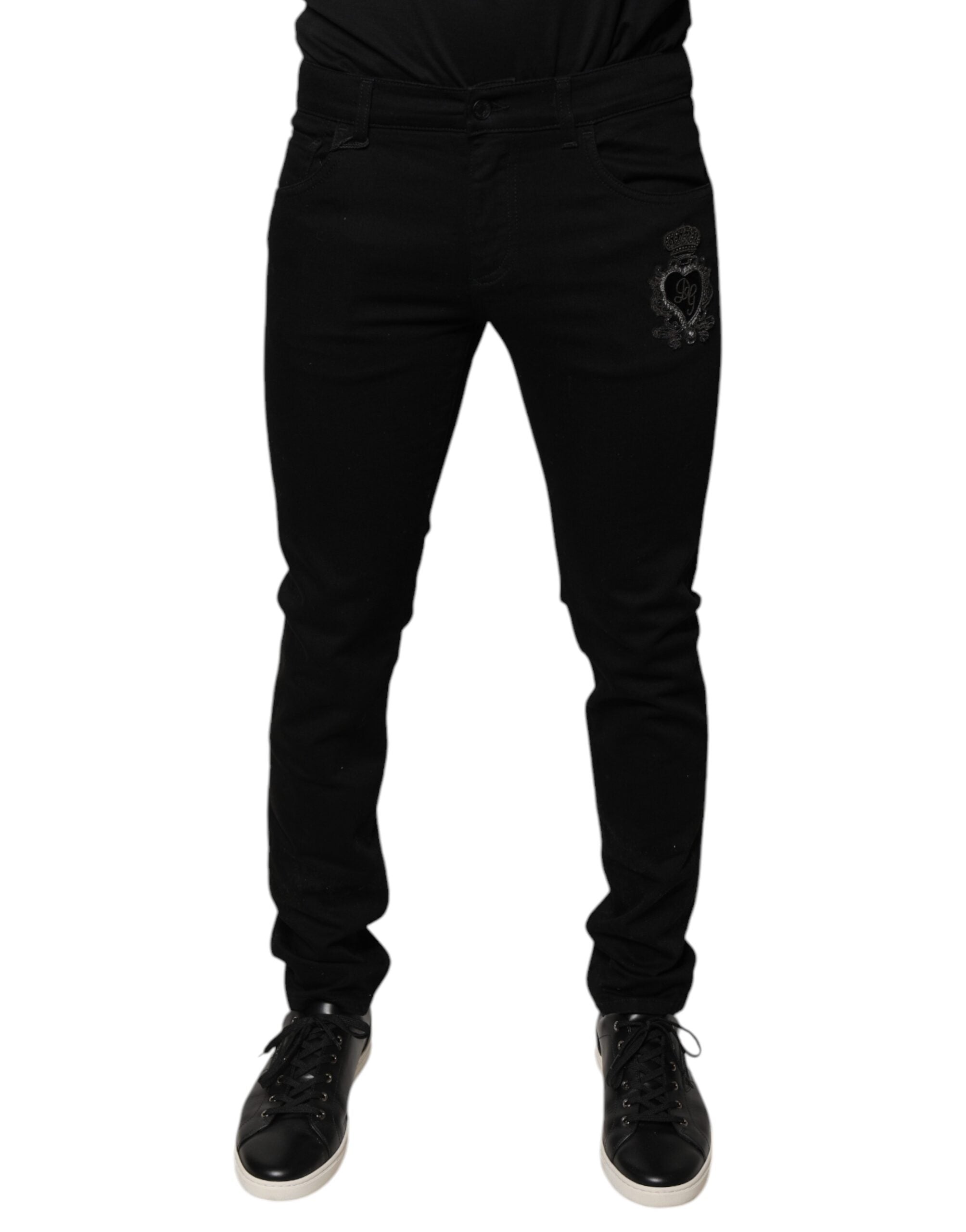 Dolce & Gabbana Black DG Crown Logo Cotton Skinny Denim Men's Jeans