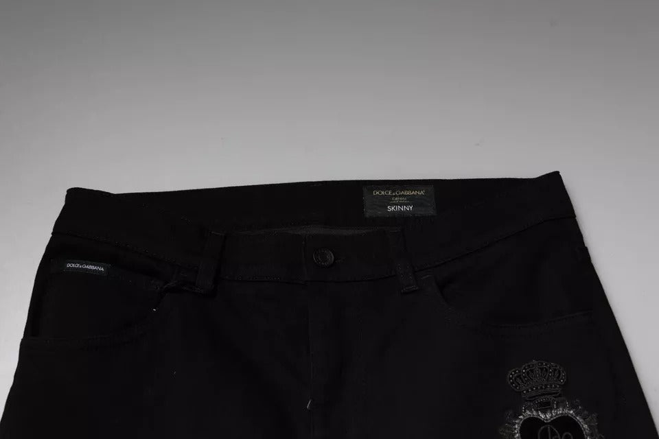Dolce & Gabbana Black DG Crown Logo Cotton Skinny Denim Men's Jeans