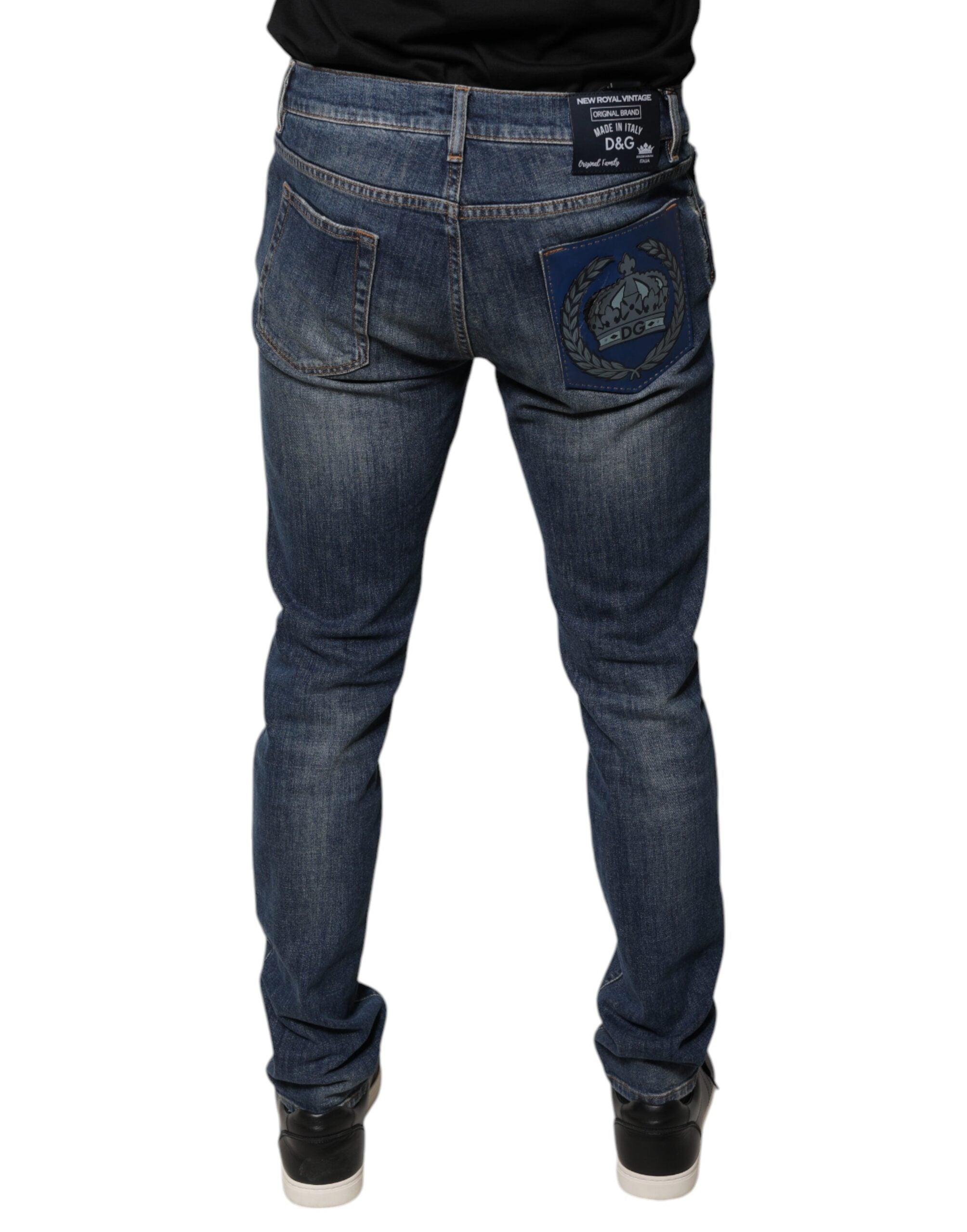 Dolce & Gabbana Blue DG Crown Logo Cotton Skinny Denim Men's Jeans (Pre-Owned)