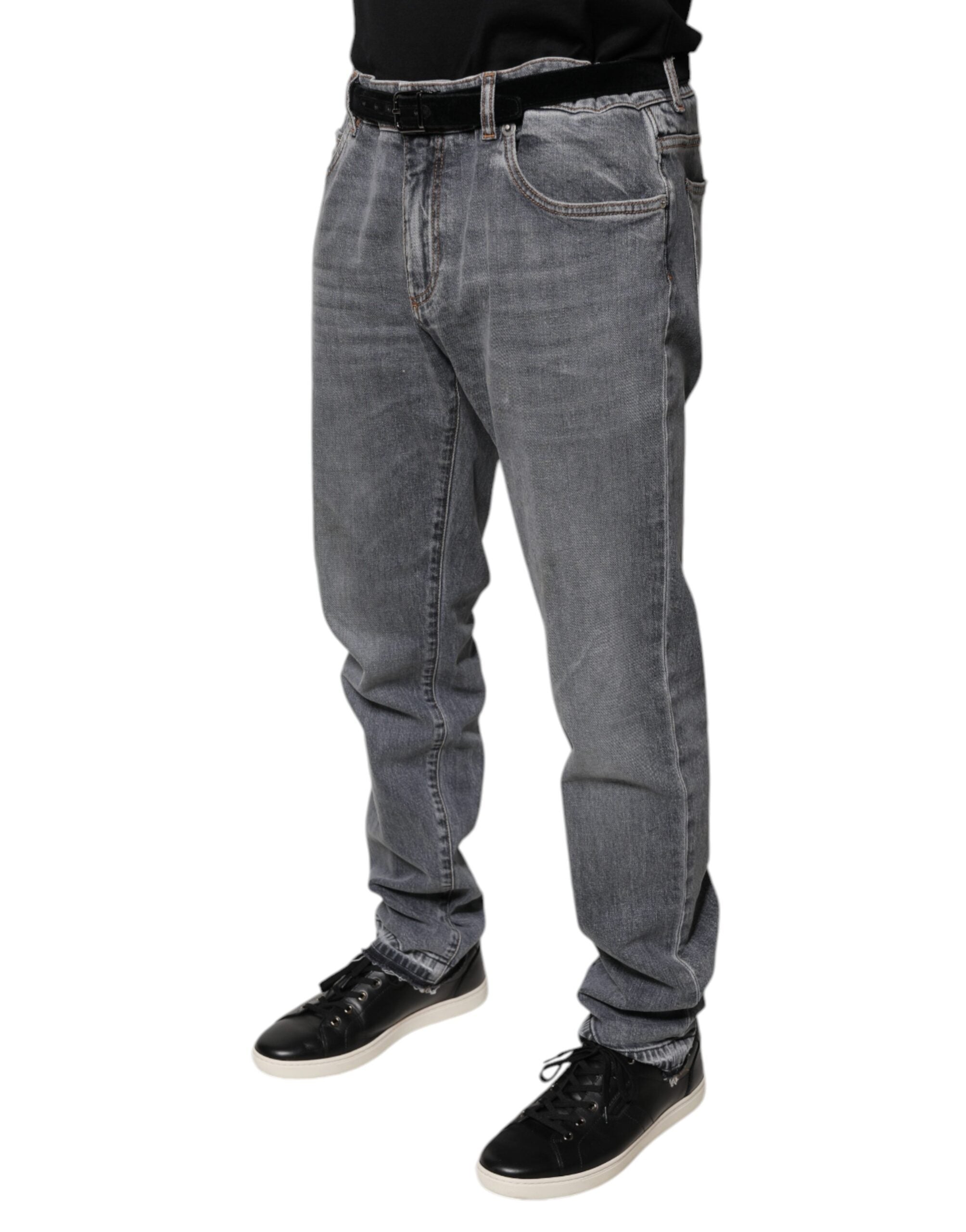 Dolce & Gabbana Gray Logo Cotton Stretch Skinny Denim Men's Jeans (Pre-Owned)