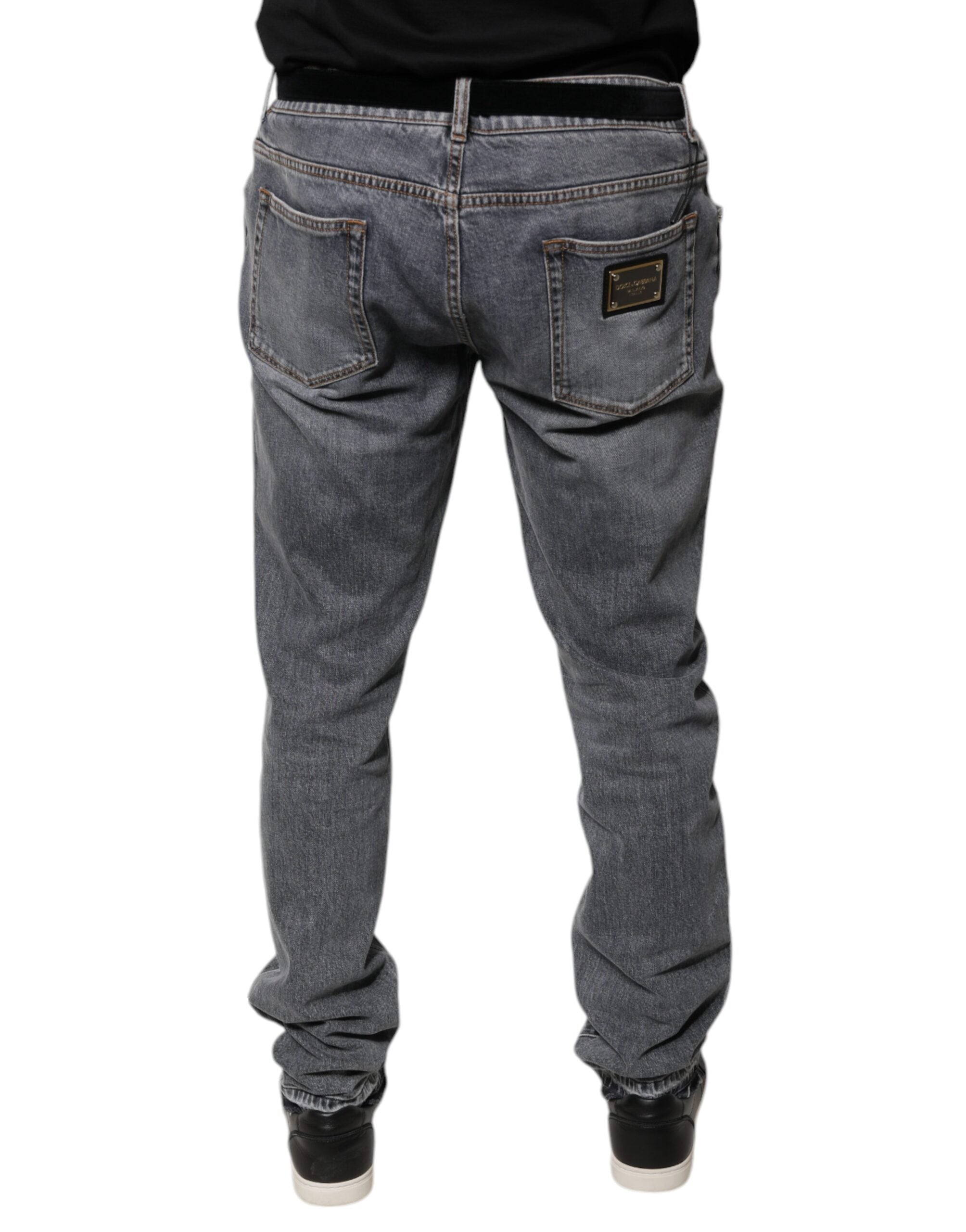 Dolce & Gabbana Gray Logo Cotton Stretch Skinny Denim Men's Jeans (Pre-Owned)