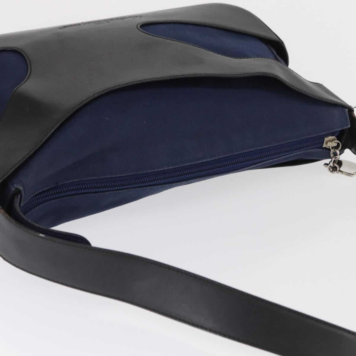 Salvatore Ferragamo Cut Out Canvas And Leather Navy Canvas Shoulder Bag Bag (Pre-Owned)