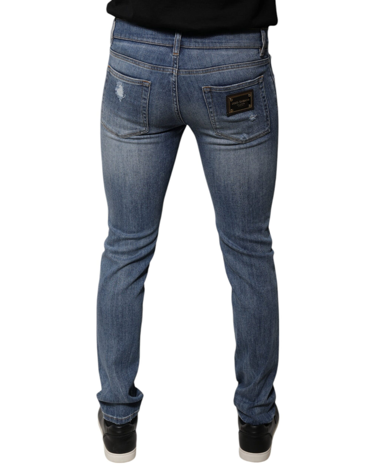 Dolce & Gabbana Blue Tattered Cotton Stretch Skinny Denim Men's Jeans