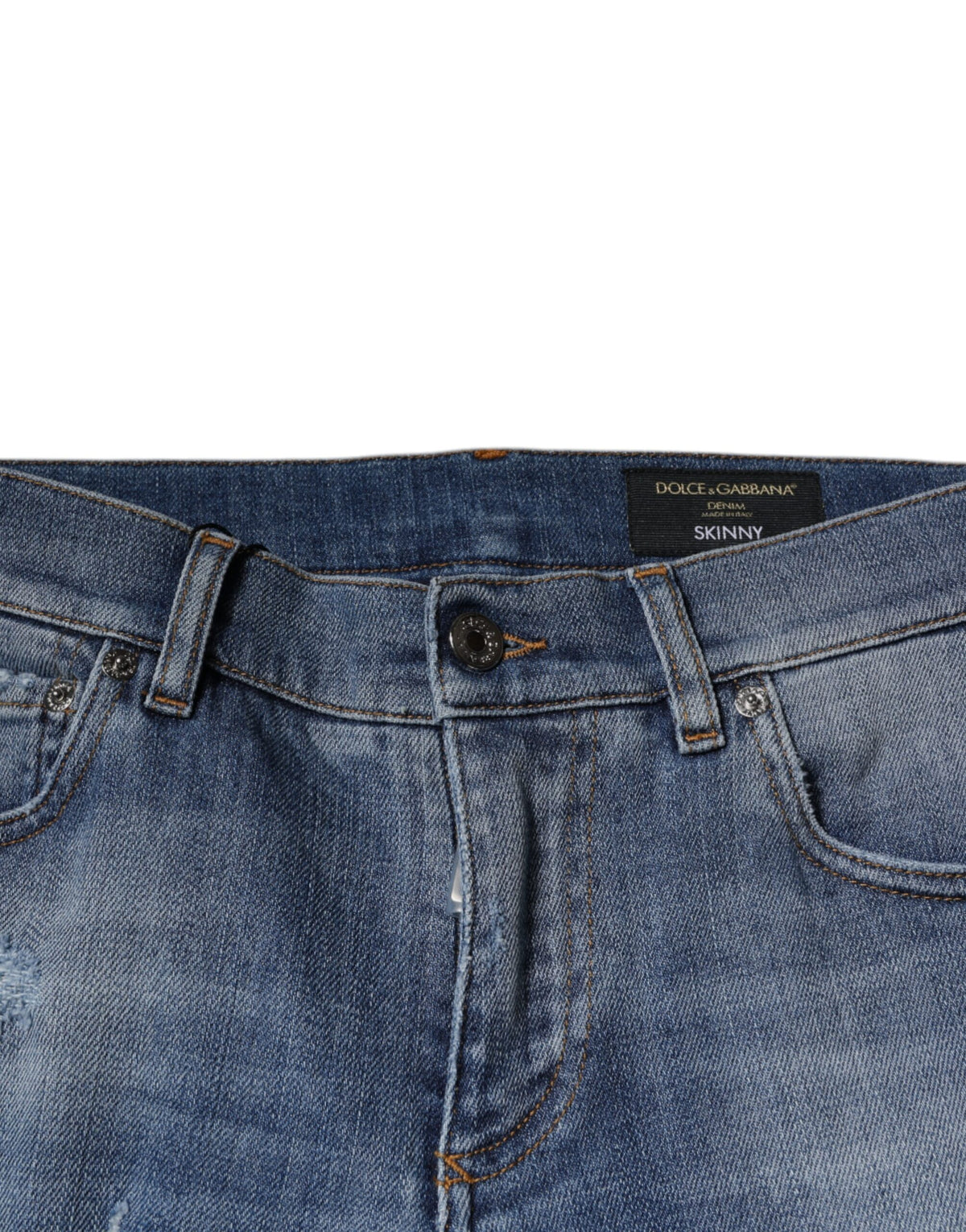 Dolce & Gabbana Blue Tattered Cotton Stretch Skinny Denim Men's Jeans