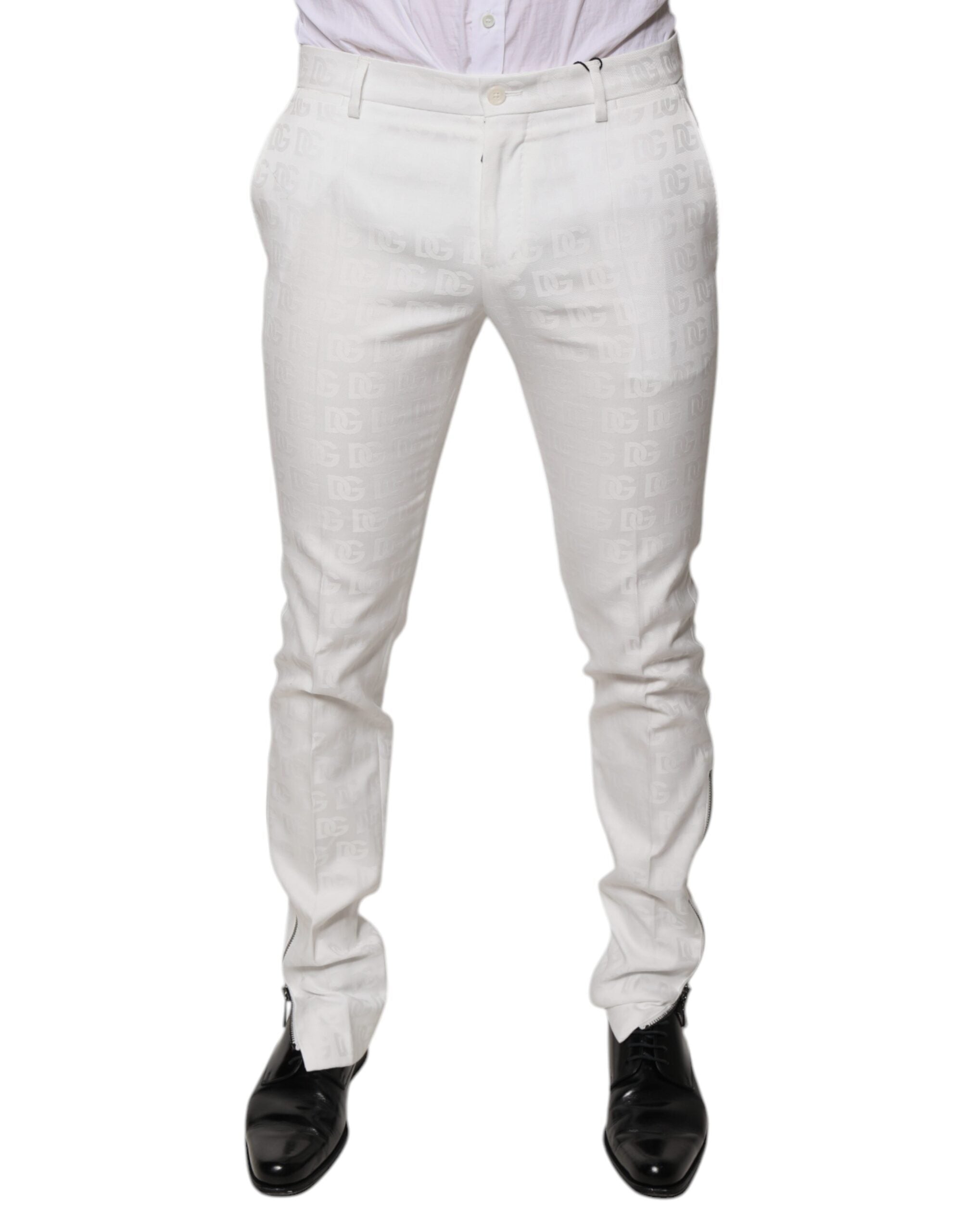 Dolce & Gabbana White Cotton Tapered Formal Dress Men's Pants