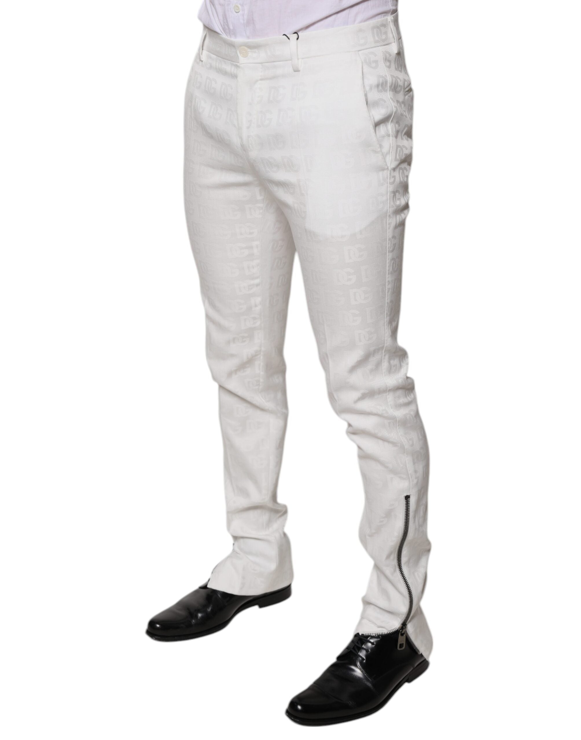 Dolce & Gabbana White Cotton Tapered Formal Dress Men's Pants