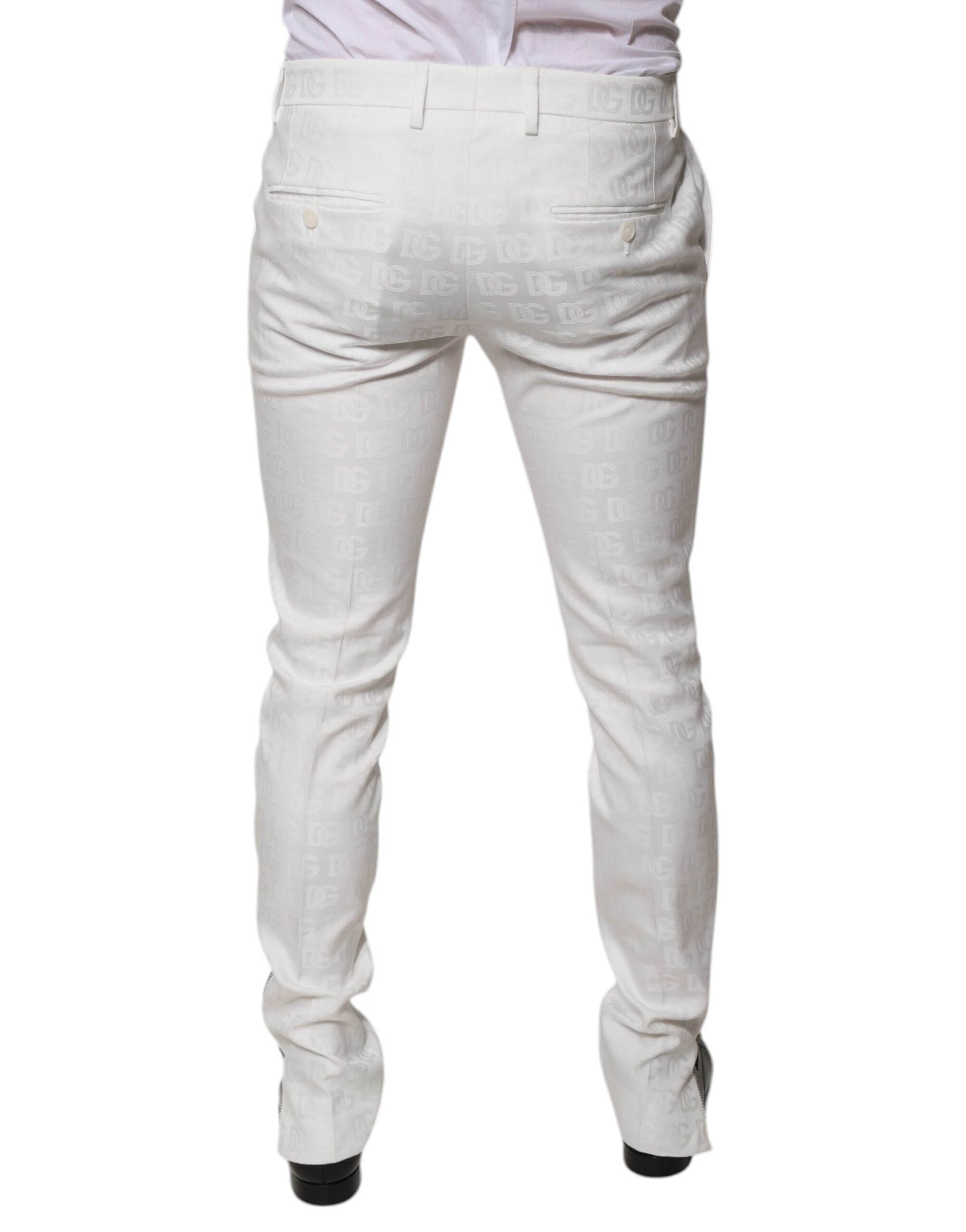 Dolce & Gabbana White Cotton Tapered Formal Dress Men's Pants