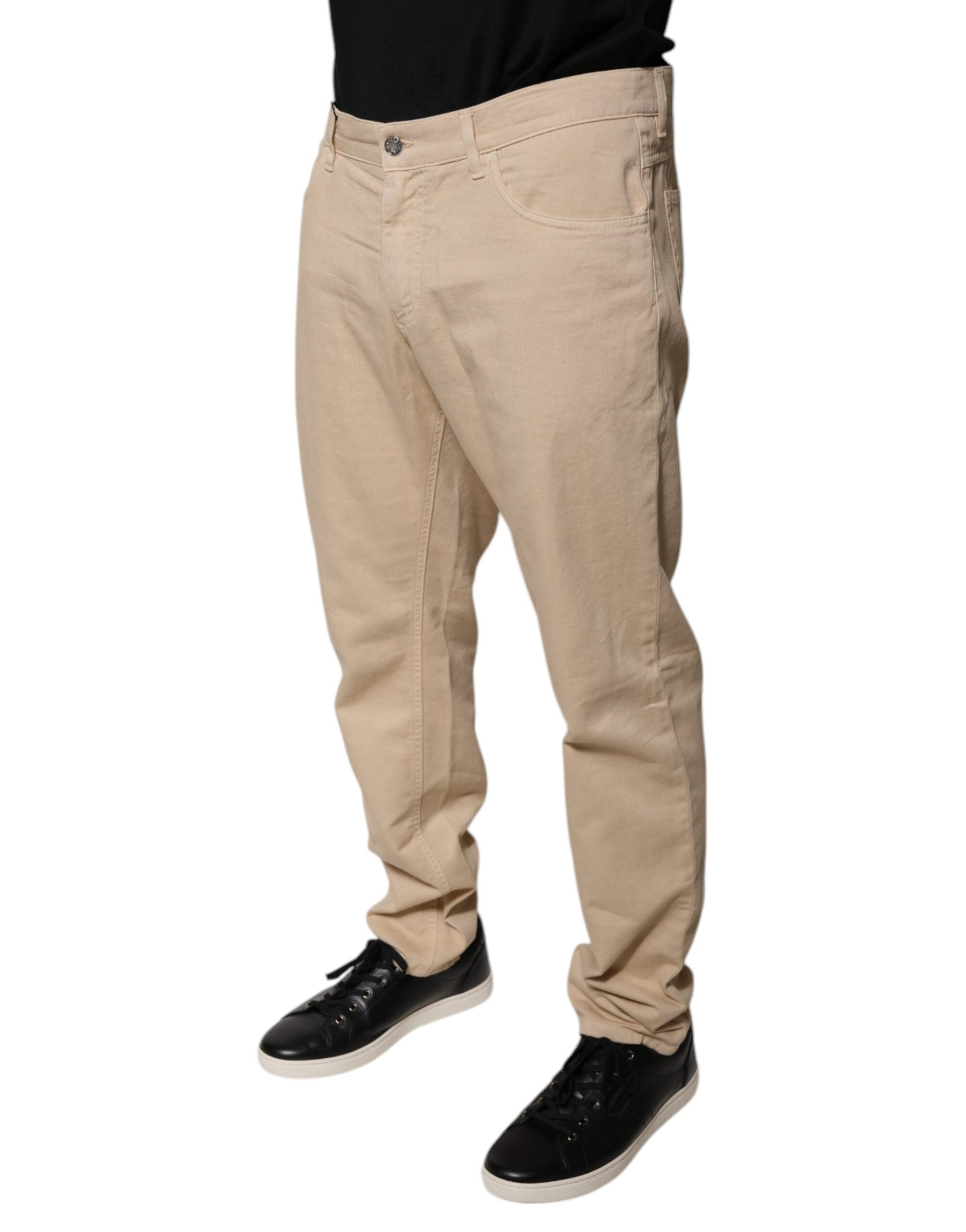 Dolce & Gabbana Beige Cotton Mid Waist Skinny Denim Men's Jeans