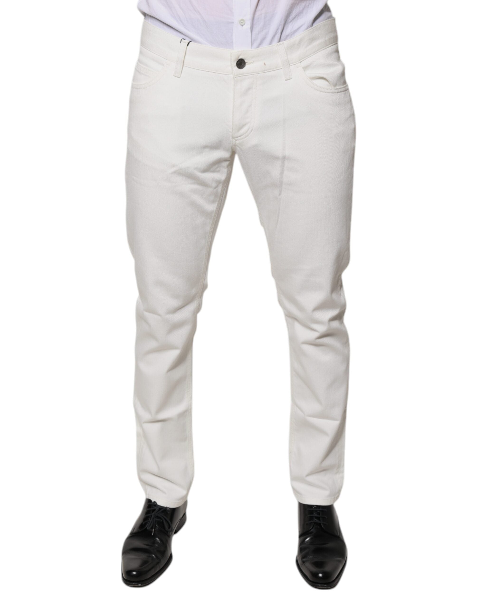 Dolce & Gabbana White Cotton Skinny Denim Men's Jeans (Pre-Owned)