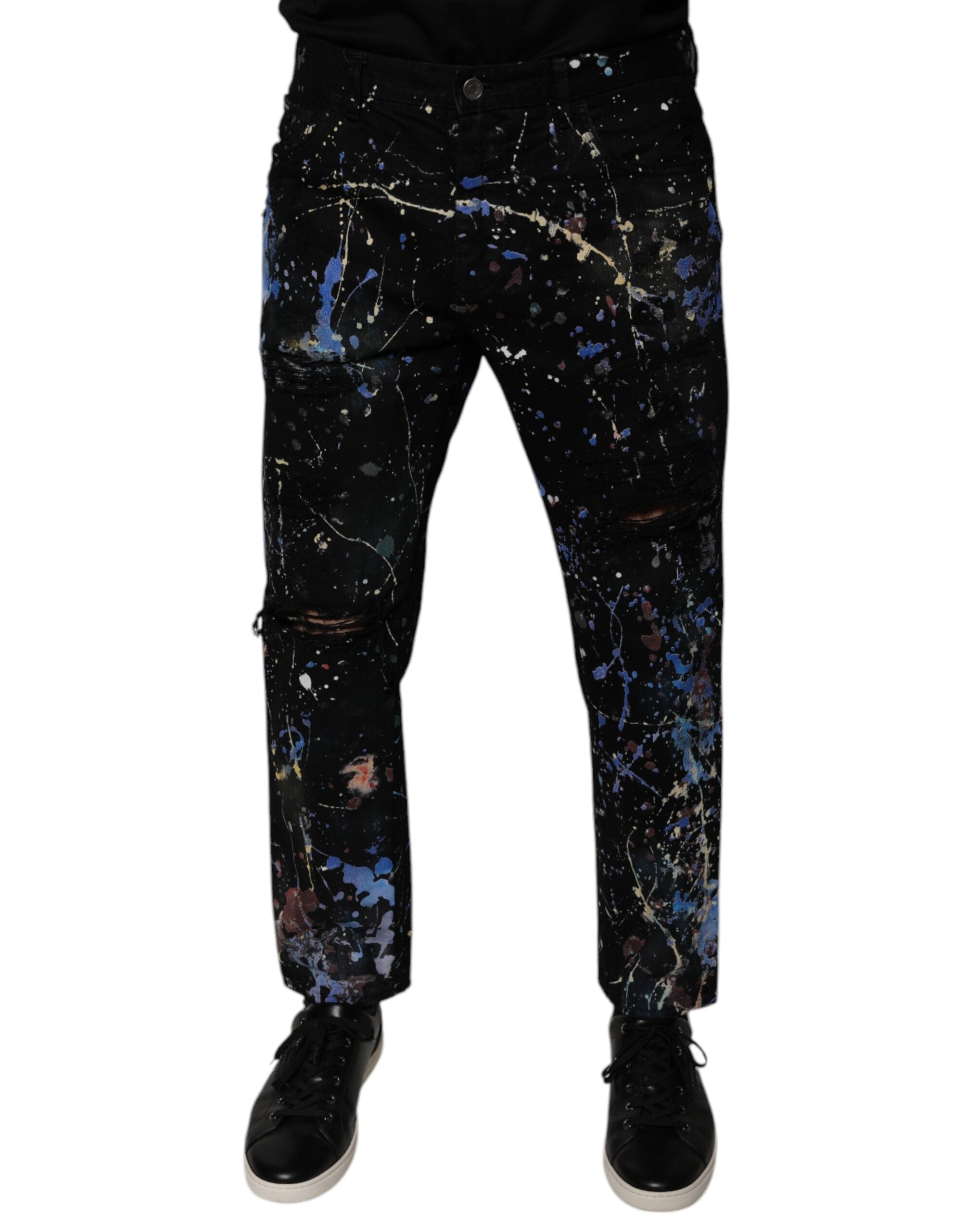 Dolce & Gabbana Black Color Splash Cotton Skinny Denim Men's Jeans