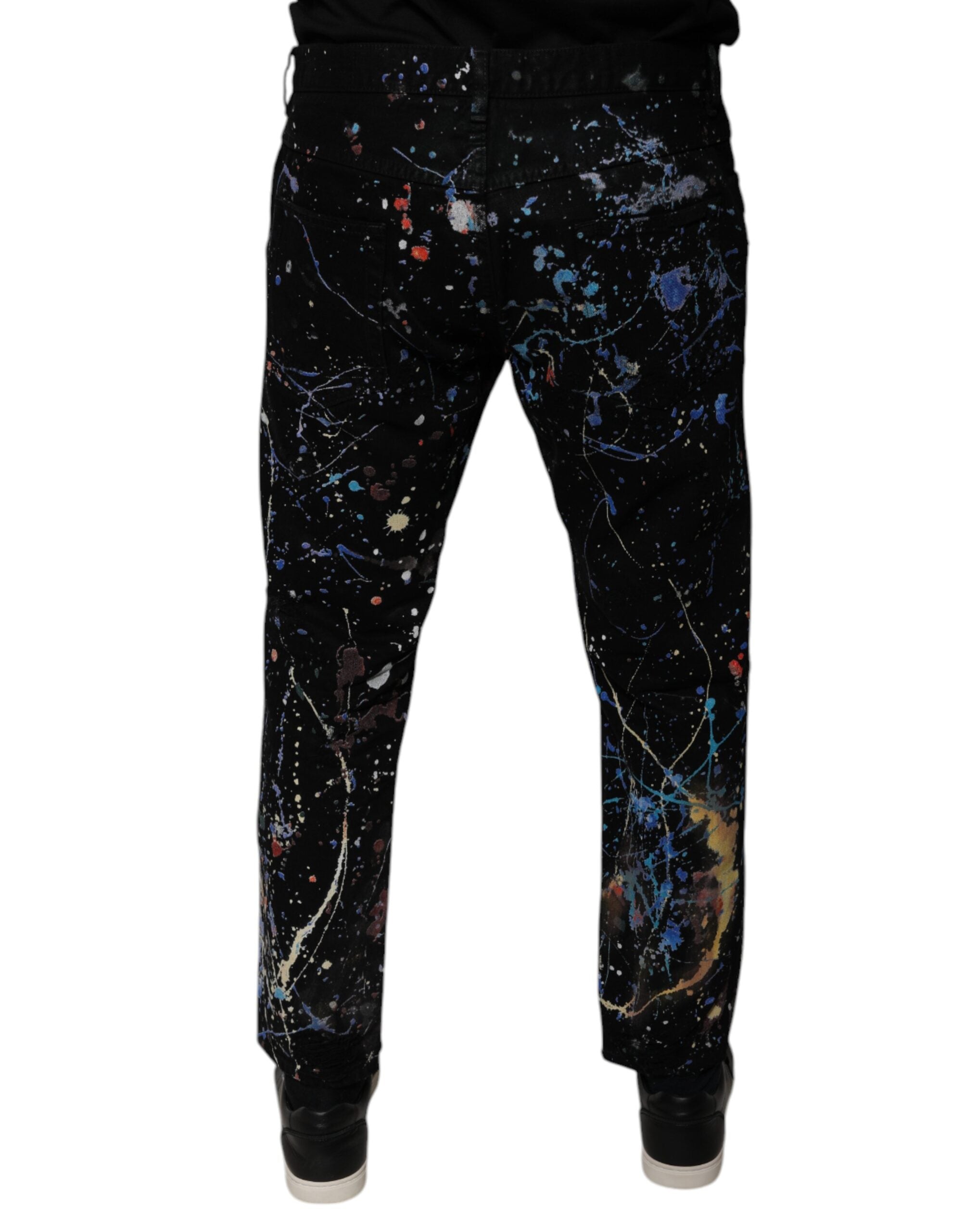 Dolce & Gabbana Black Color Splash Cotton Skinny Denim Men's Jeans