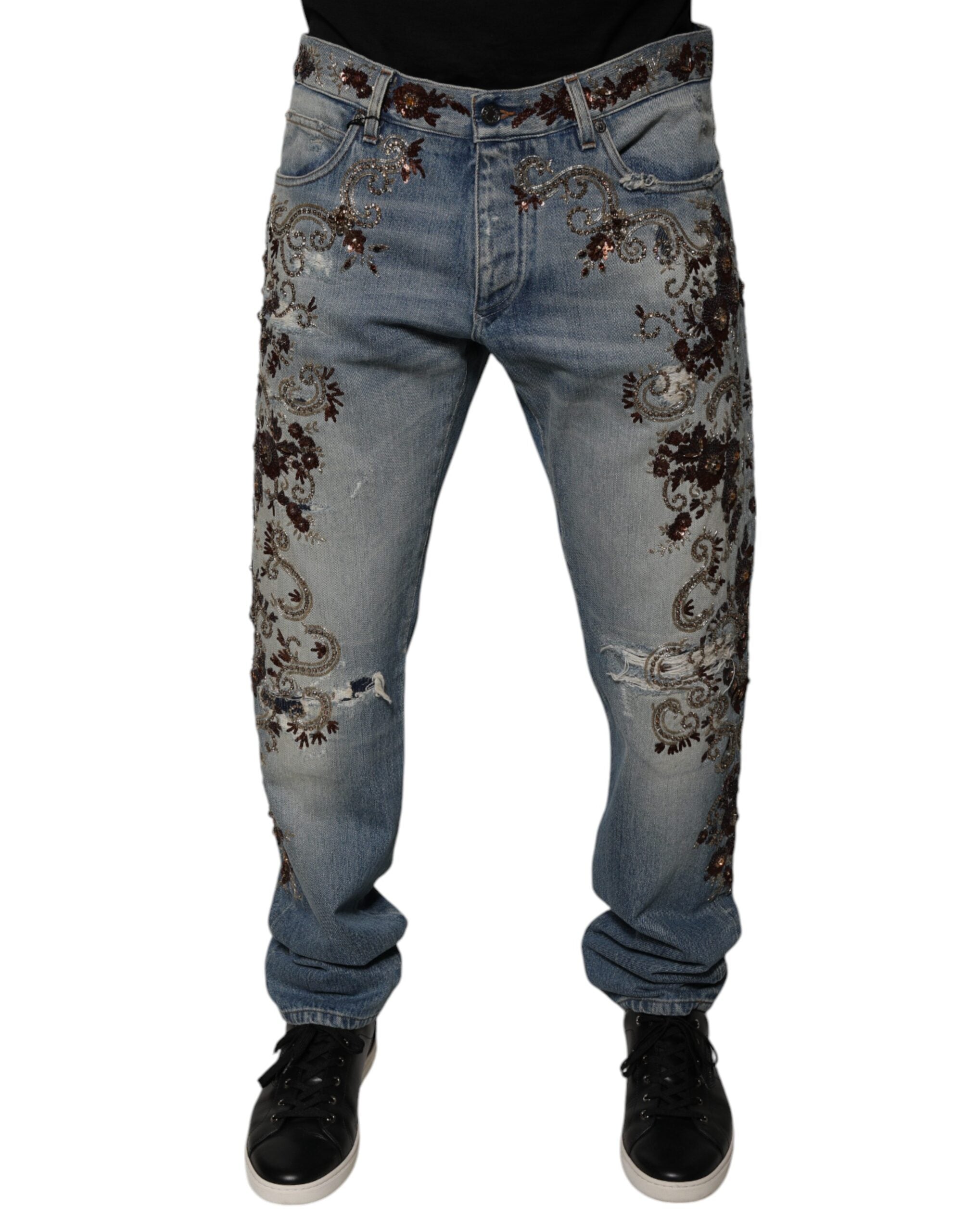 Dolce & Gabbana Light Blue Embroidered Skinny Denim Men's Jeans
