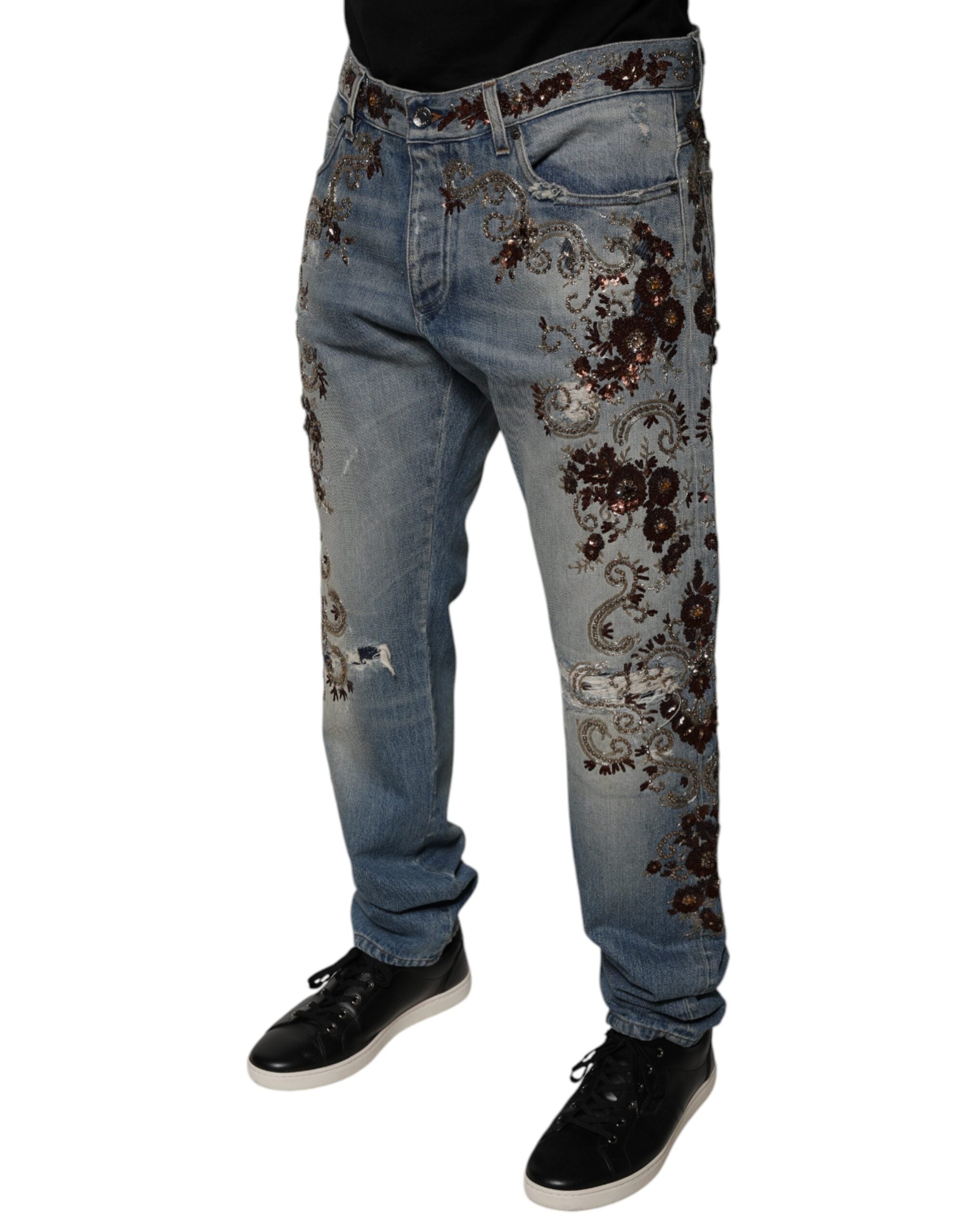 Dolce & Gabbana Light Blue Embroidered Skinny Denim Men's Jeans