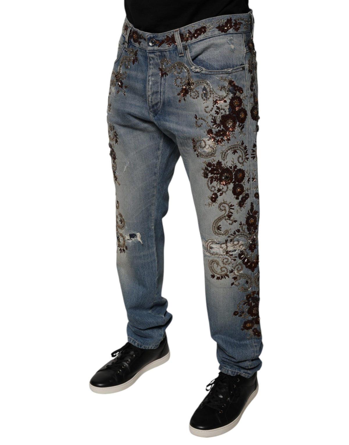 Dolce & Gabbana Light Blue Embroidered Skinny Denim Men's Jeans