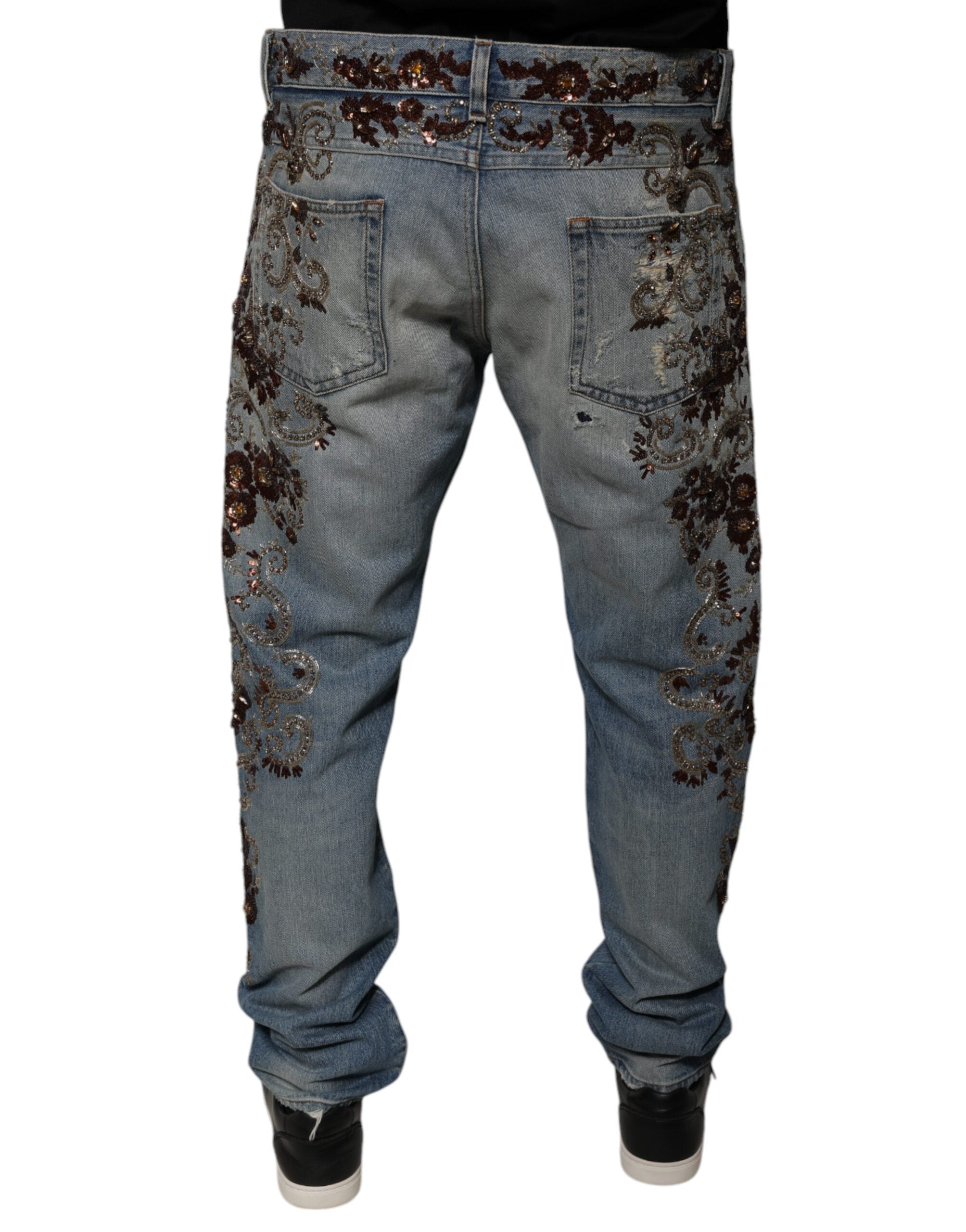 Dolce & Gabbana Light Blue Embroidered Skinny Denim Men's Jeans