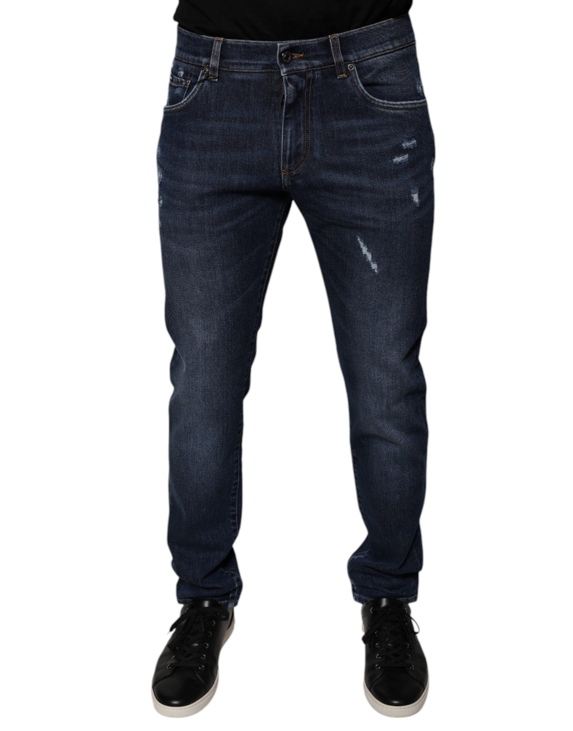Dolce & Gabbana Dark Blue Cotton Logo Skinny Denim Men's Jeans