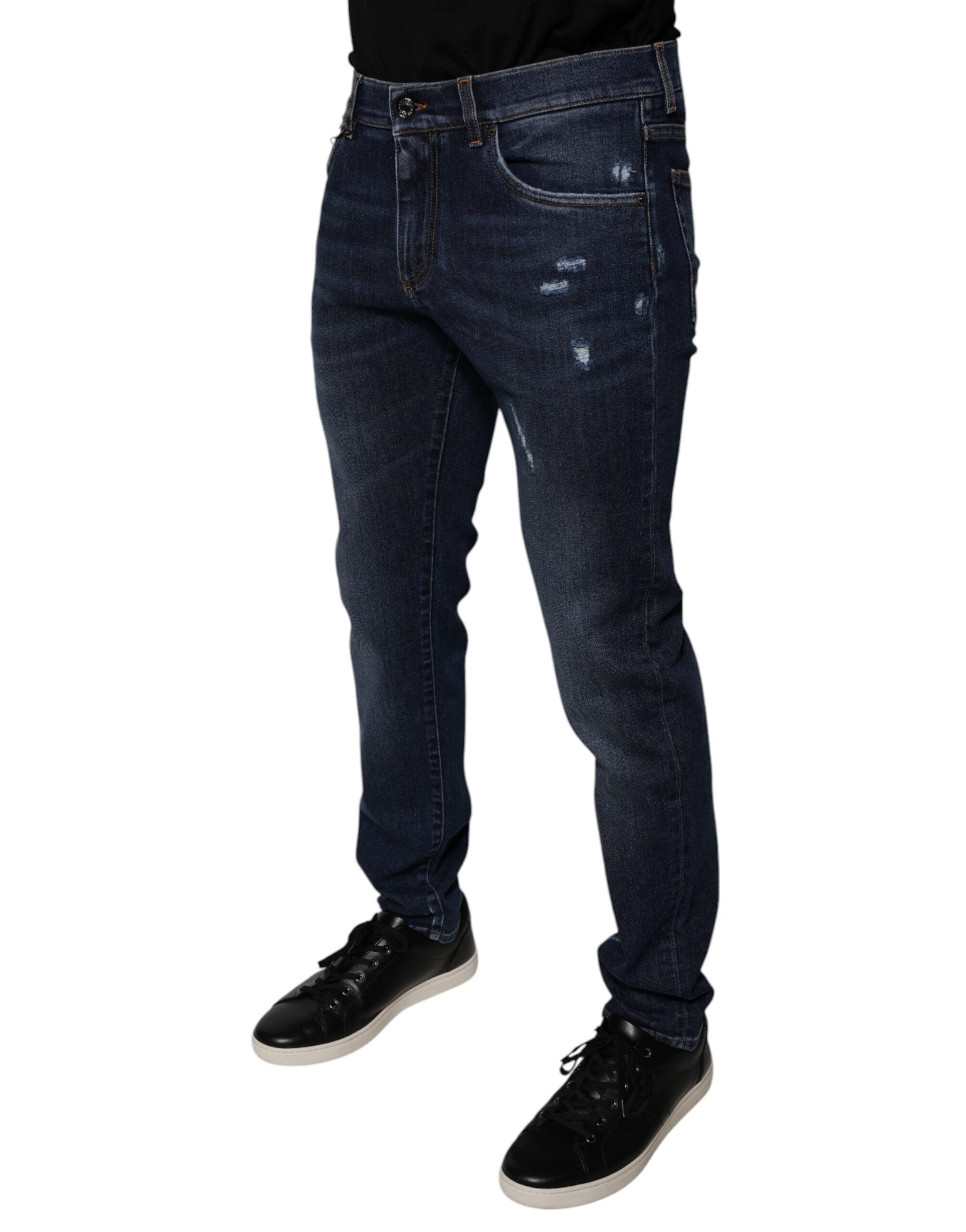 Dolce & Gabbana Dark Blue Cotton Logo Skinny Denim Men's Jeans