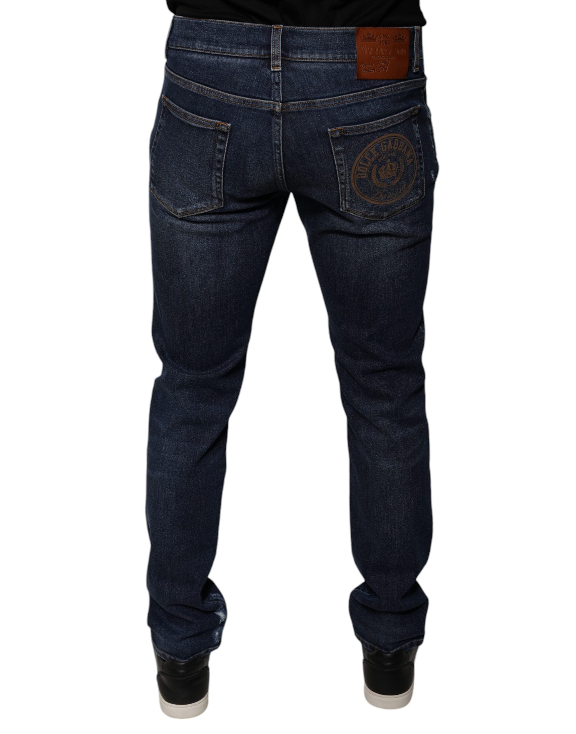 Dolce & Gabbana Dark Blue Cotton Logo Skinny Denim Men's Jeans