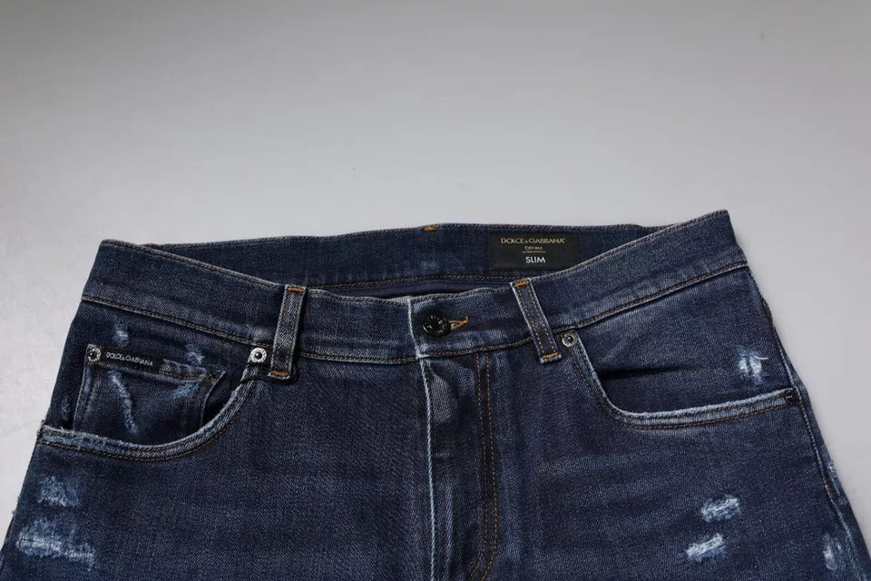 Dolce & Gabbana Dark Blue Cotton Logo Skinny Denim Men's Jeans