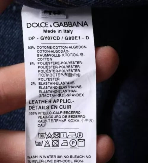 Dolce & Gabbana Dark Blue Cotton Logo Skinny Denim Men's Jeans