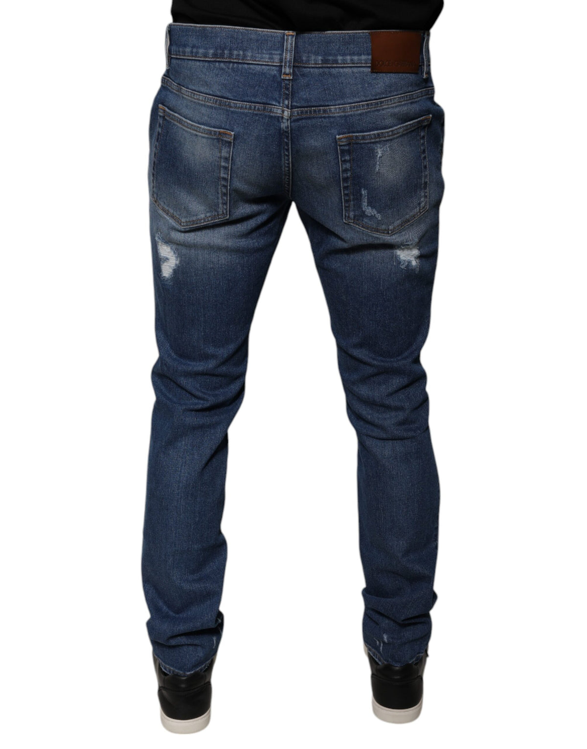 Dolce & Gabbana Blue Cotton Tattered Skinny Denim Men's Jeans