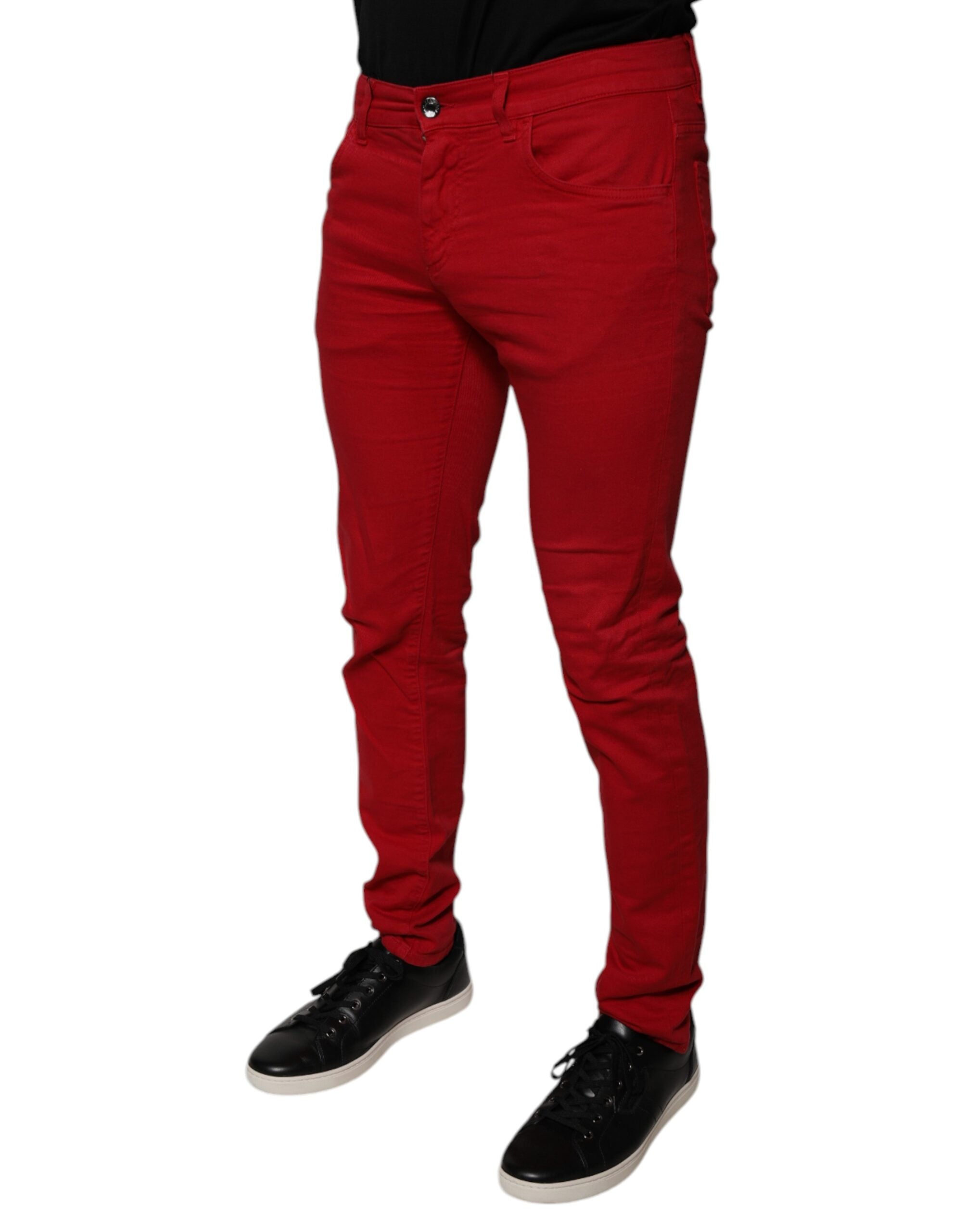 Dolce & Gabbana Red Crown Logo Cotton Skinny Denim Men's Jeans