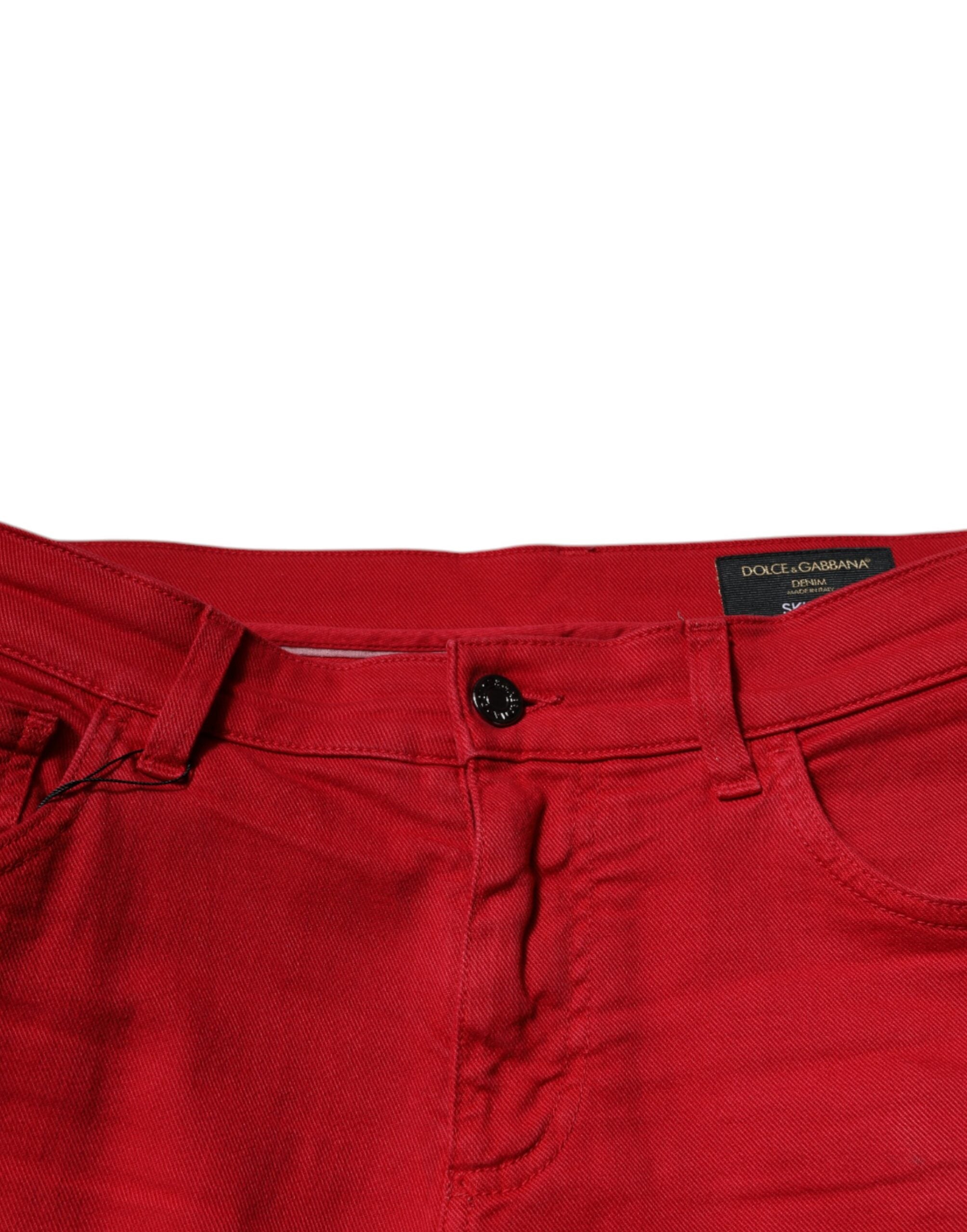 Dolce & Gabbana Red Crown Logo Cotton Skinny Denim Men's Jeans