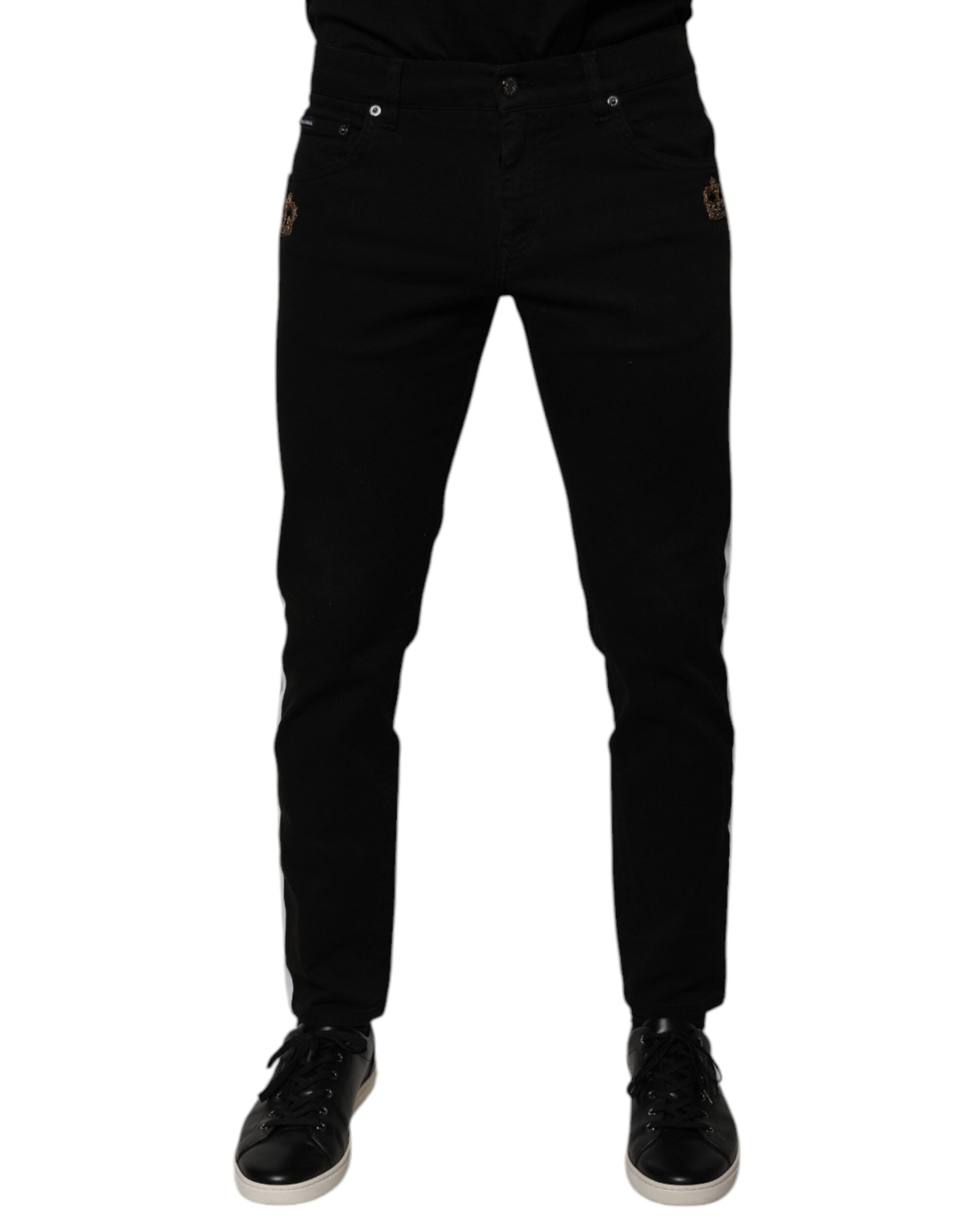 Dolce & Gabbana Black Crown White Lining Skinny Denim Men's Jeans